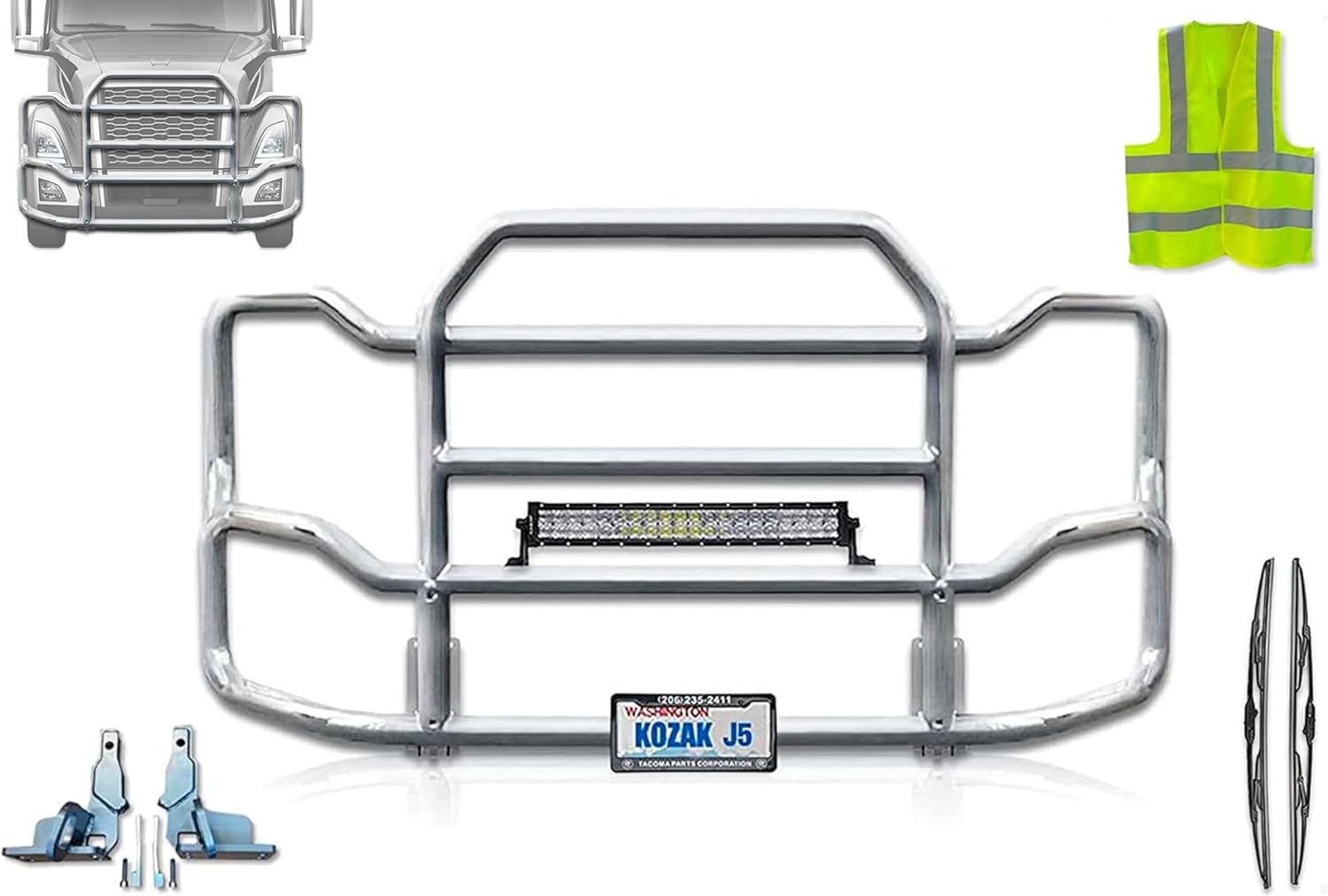 Front Grille Deer Bumper Guard Large for Semi Truck Compatible with Volvo VNL 2018-2025 (92"x40") + Bracket