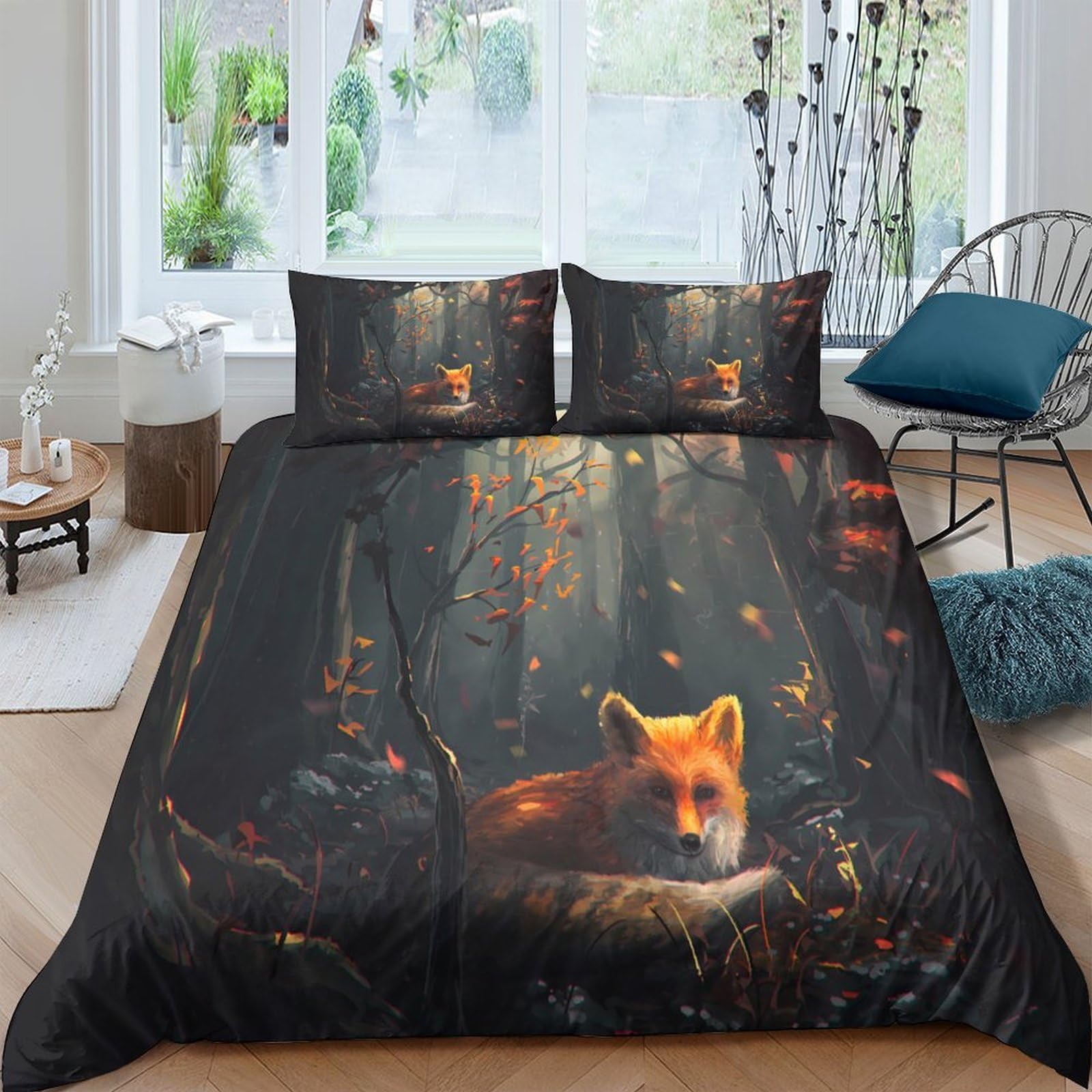 UNRXJZLVM Forest Fox 3D Bedding Microfiber Duvet Teen Student Room