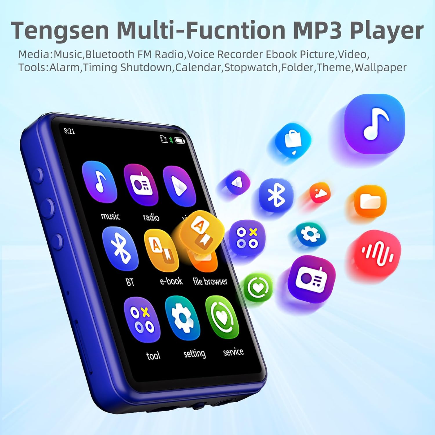 MP3 Player with Bluetooth 5.3 – Portable Music Player with Speaker,FM Radio,E-Book,Shuffle/Repeat Play,Full Touch Screen MP3 Player for Meetings,Lectures,Fitness,SD Card Slot,32GB Blue 4 71YA+UD5rsL. AC SL1500