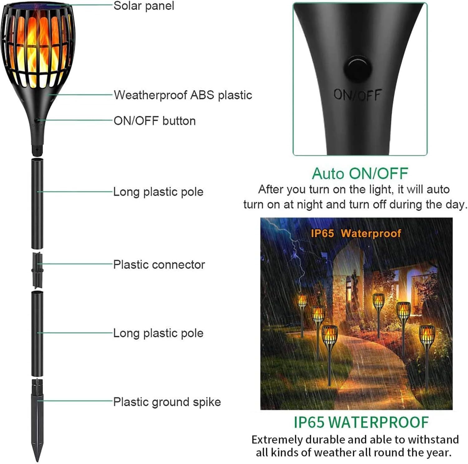 Solar Lights Outdoor, 43" Flickering Flames Torch Light Solar Garden Lights Waterproof Landscape Lighting Dusk to Dawn Auto On/Off Security Torch Light for Yard Patio Driveway, 4Pack (4)
