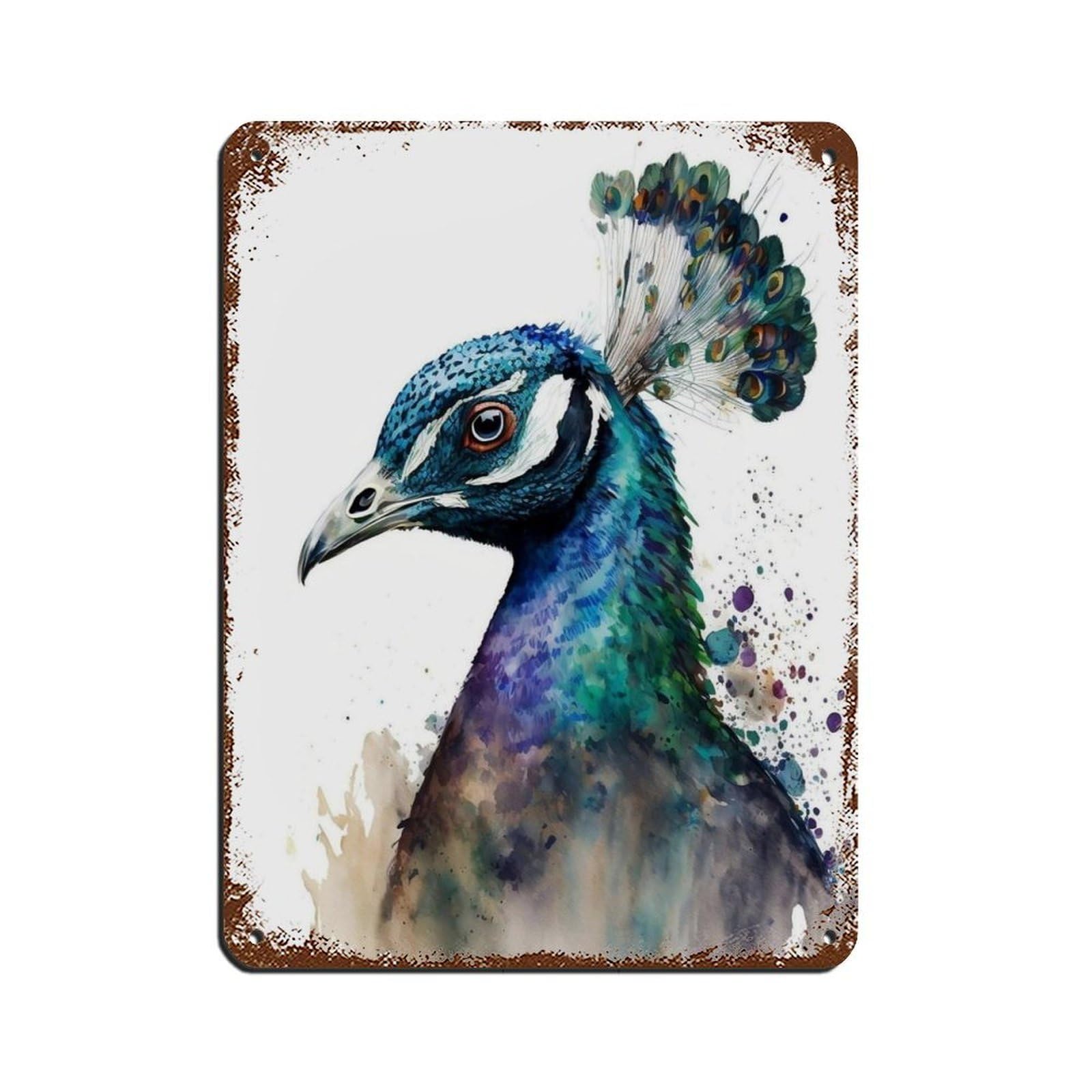 Watercolor Peacock, Art Poster Retro Poster Metal Tin Sign Chic Art Retro Iron Painting Bar People Cave Cafe Family Garage Poster Wall Decoration 12x16inch(30x40cm)