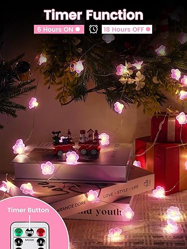 Miniatura 22 de Guirnalda de luces LED en forma de corazones rosas, 3 m, alimentada por pilas, temporizador, luces intermitentes, impermeable, para Navidad
