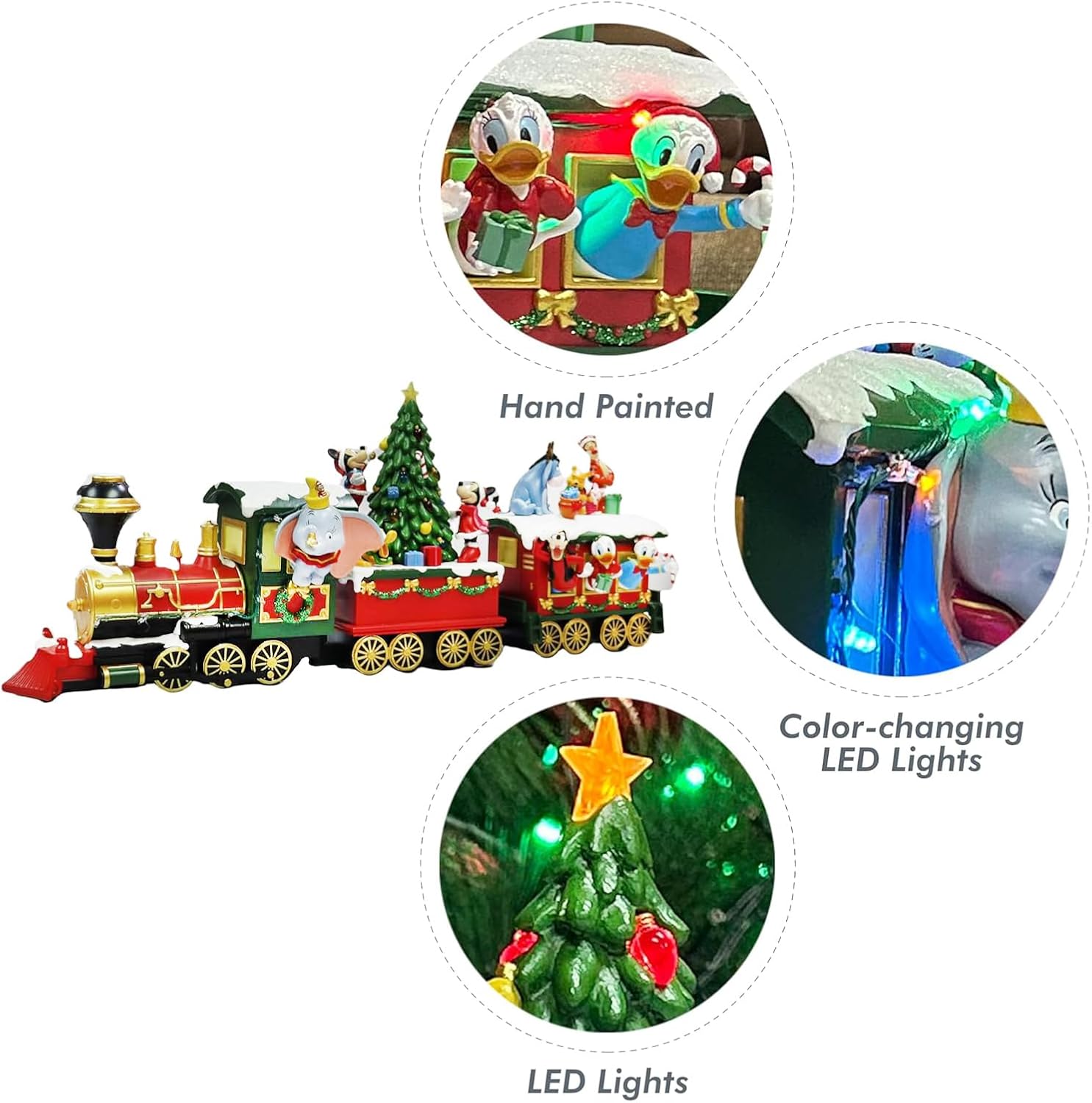 MOMENTS IN TIME 3 Pieces Disney Christmas Holiday-Themed Train Set with LED Lights and Plays Music