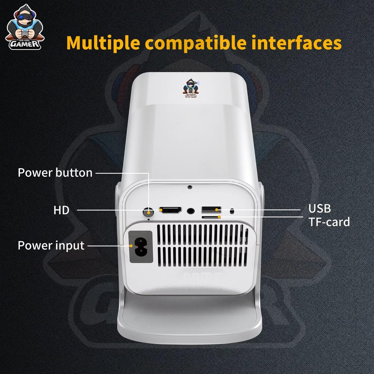 Proiettore da gioco HCS350 Pro Android 11 con scheda TF da 64 GB, controller di gioco wireless, Dual WiFi, 1920 x 1080P, proiettore portatile Home Theater