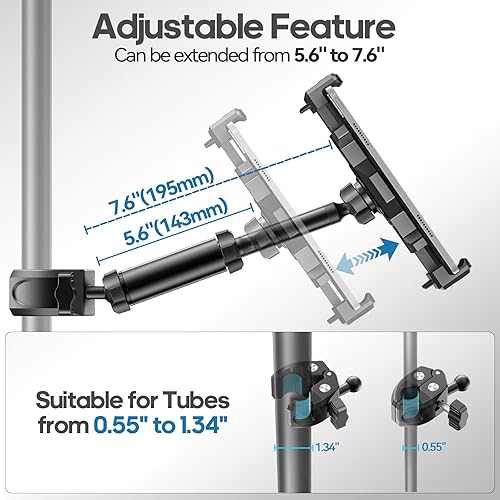 Miniatura 7 de KDD Soporte para iPad para soporte de micrófono, soporte ajustable para tableta y teléfono para soporte de música de micrófono, soporte de manillar