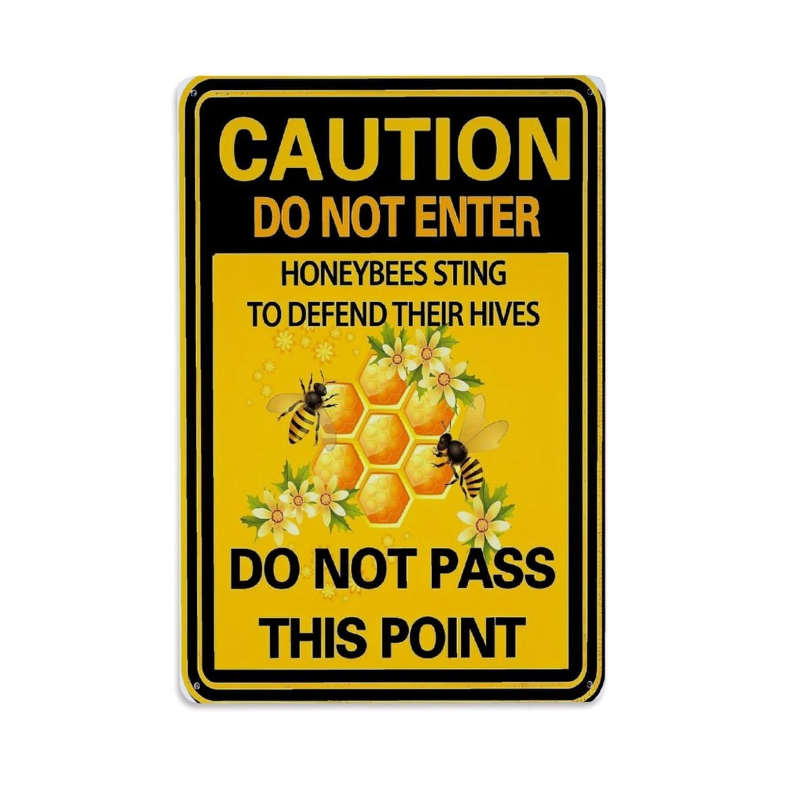 Jdfenggu Vintage Caution Honeybee Hive Warning Sign Retro Metal Tin Sign, Decor Art Poster For Bar, Home, Man Cave, Kitchen, Laundry Room Gift 8X12inch