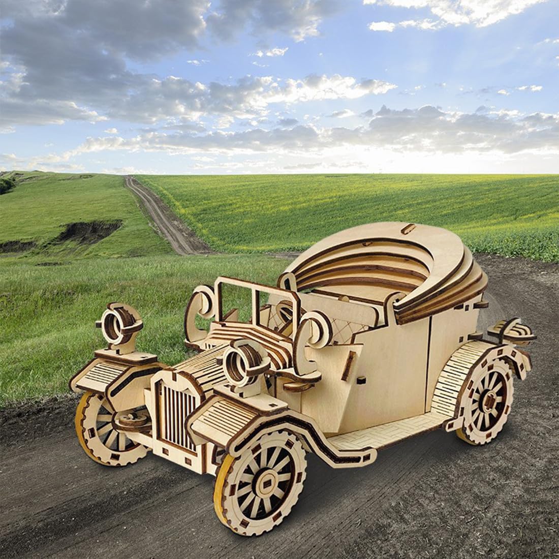 3D Auto Holzpuzzle Modellbausatz, 220 Teile DIY Retro Cabrio Holz Puzzle Modellbau, Selbstmontage Mechanisches Holzbausatz Weihnachten Deko Bildung Erwachsene