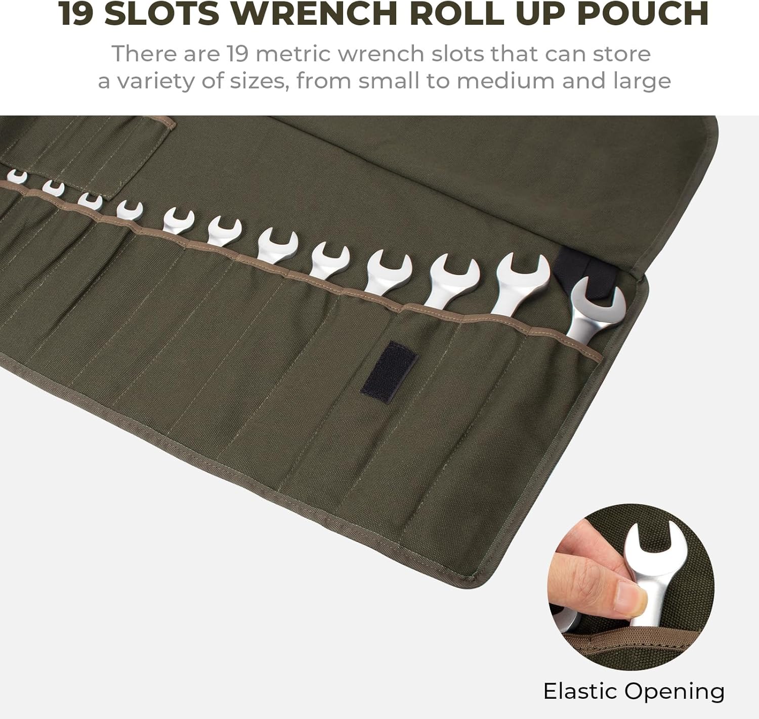 LELEZONE Wrench Roll Up Pouch, 19+1 Pockets Utility Roll, Portable Tool Organization Roll Bag, Gifts for Men Father Mechanic, Heavy Duty Canvas Wrench Organizer Bag (Green)