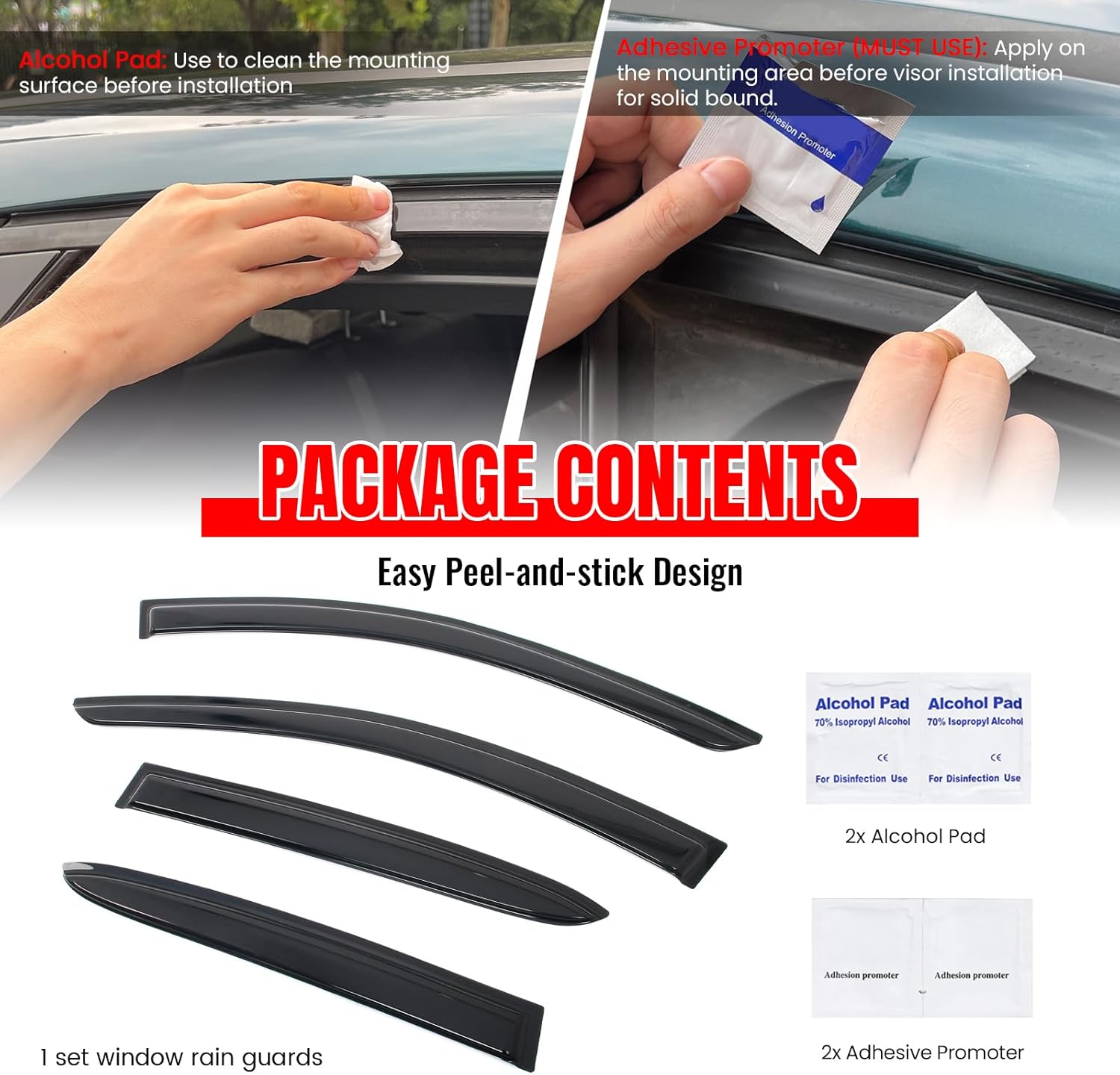 IKON MOTORSPORTS Tape on Window Visors Compatible with 2015-2020 Mercedes-Benz X156 GLA-Class, Acrylic Smoke/Tinted Rain Guards, Side Window Wind Deflectors 4PCS