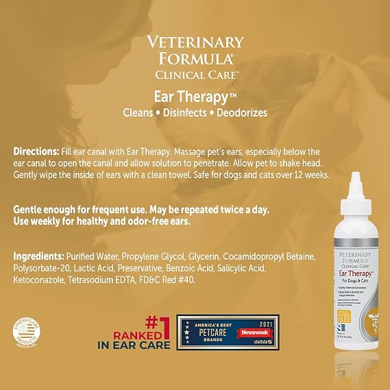 Veterinary Formula Clinical Care Ear Therapy for Dogs & Cats and Antiparasitic & Antiseborrheic Medicated Dog Shampoo Bundle