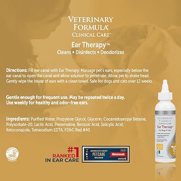 Veterinary Formula Clinical Care Ear Therapy for Dogs & Cats and Antiparasitic & Antiseborrheic Medicated Dog Shampoo Bundle