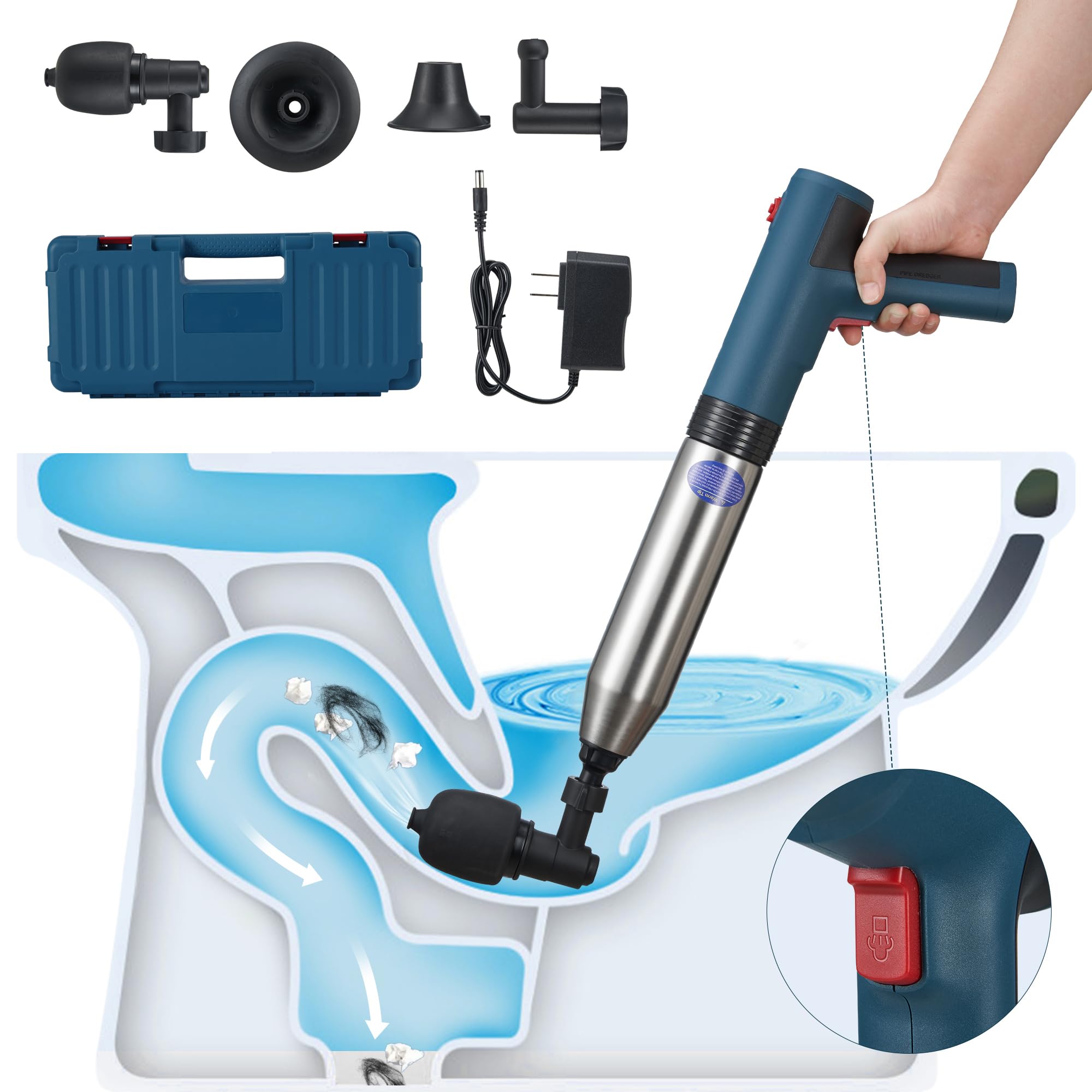 Déboucheur WC électrique à haute pression rechargeable pour canalisations