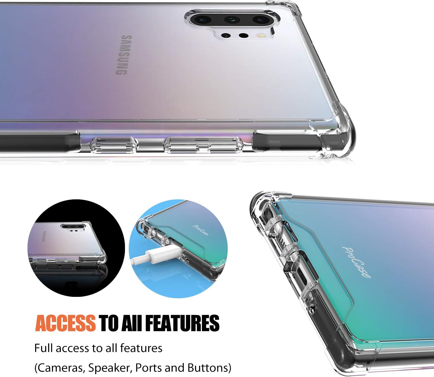 ProCase Galaxy Note 10 Plus Case/Note 10+ 5G Case Clear, Slim Crystal Clear Cover Anti-Yellow Shockproof Cover for Galaxy Note 10+ / 10 Plus / 5G 2019 –Black Frame