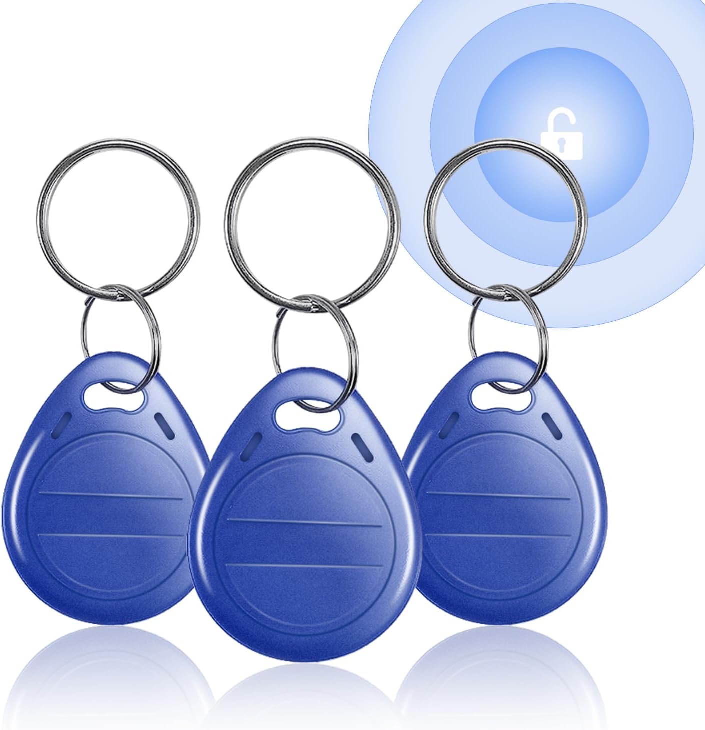 125KHz RFID Keychains Proximity ID Card Key Fobs Token Tag Keypad Card Access Control Card for Door Entry Access Control System EM4100 Blue Pack of 3