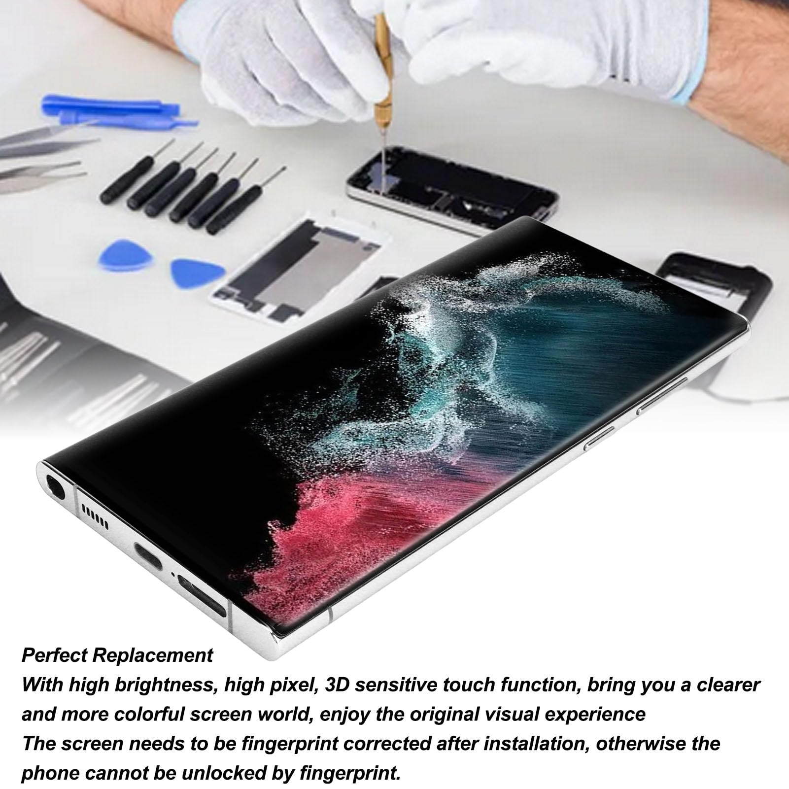 Naroote Schermo LCD Sostitutivo Touch Screen Digitizer per S22 Ultra, Grande luminosità e Risoluzione, Adatto per Professionisti della Riparazione del Telefono, Materiale AMOLED Dinamico 2X (SILVER)