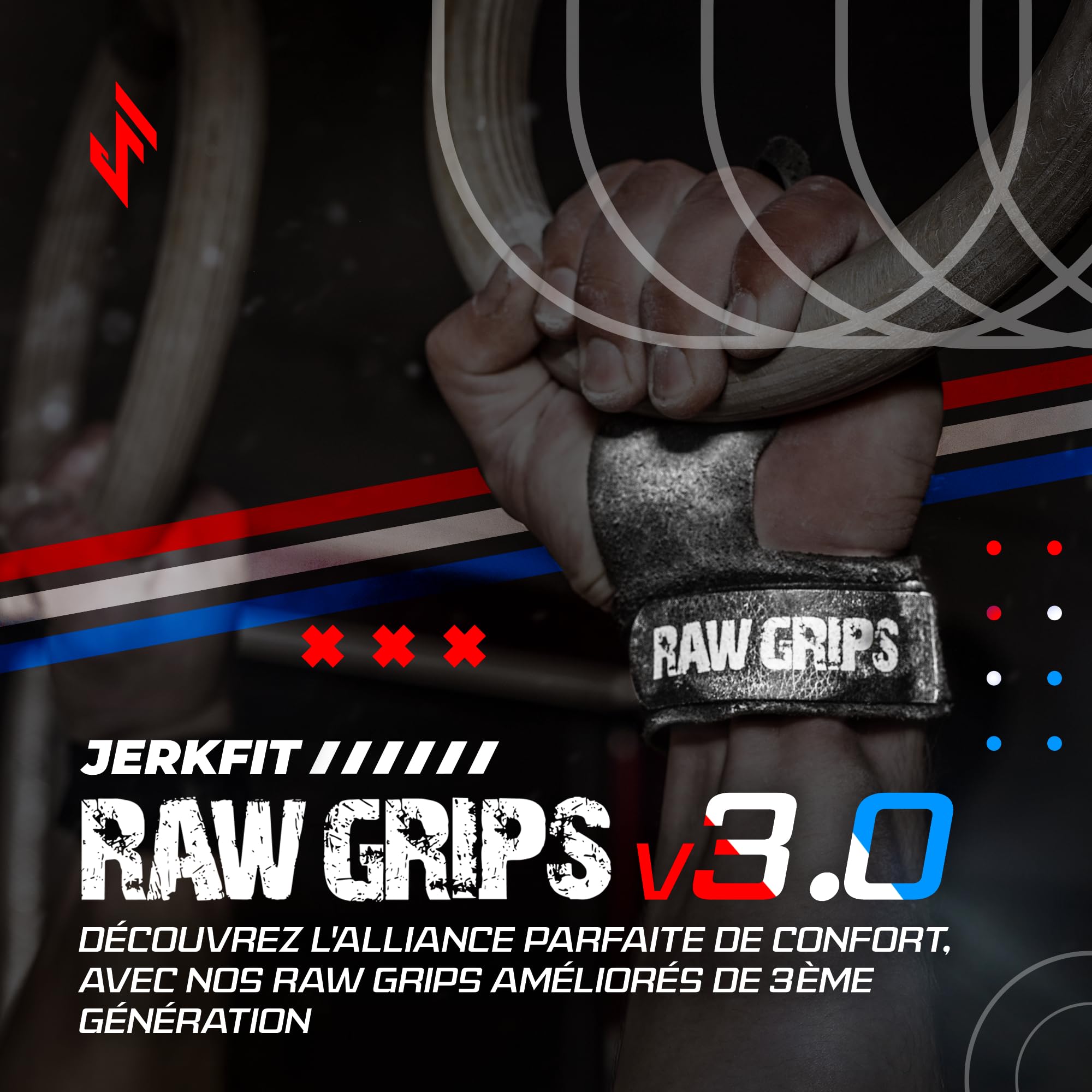 JerkFit RAW Grips – Poignées en Cuir 2 Doigts pour Gymnastique & Cross Training – Protection Complète des Paumes WOD, Musculation, Calisthénics & Tractions – Prévient Les Déchirures & Ampoules