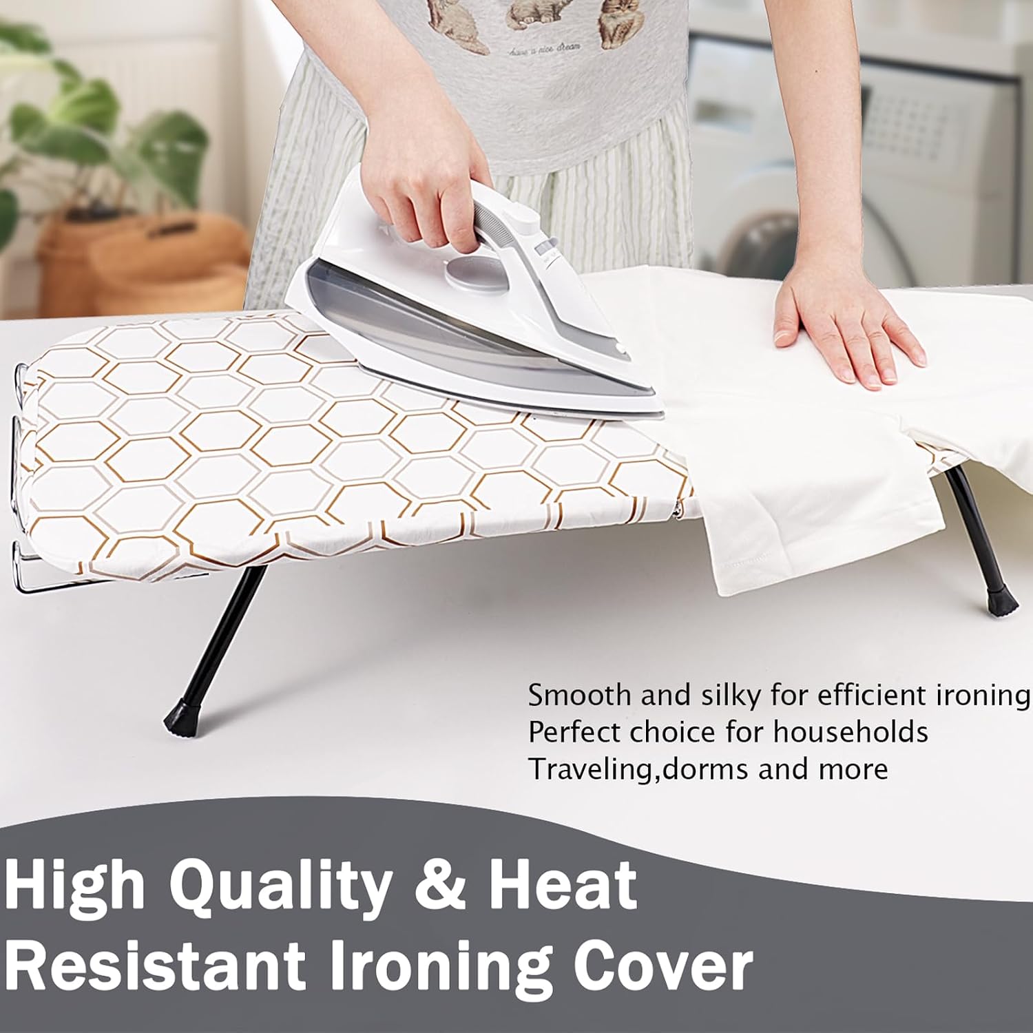 SheeChung Small Ironing Board Cover and Pad 12"x32",Tabletop Ironing Board Cover for Mini Ironing Board,Cotton Cover and Thick Padding,Elastic Cord,Heat Resistance (Ironing Board Not Included)