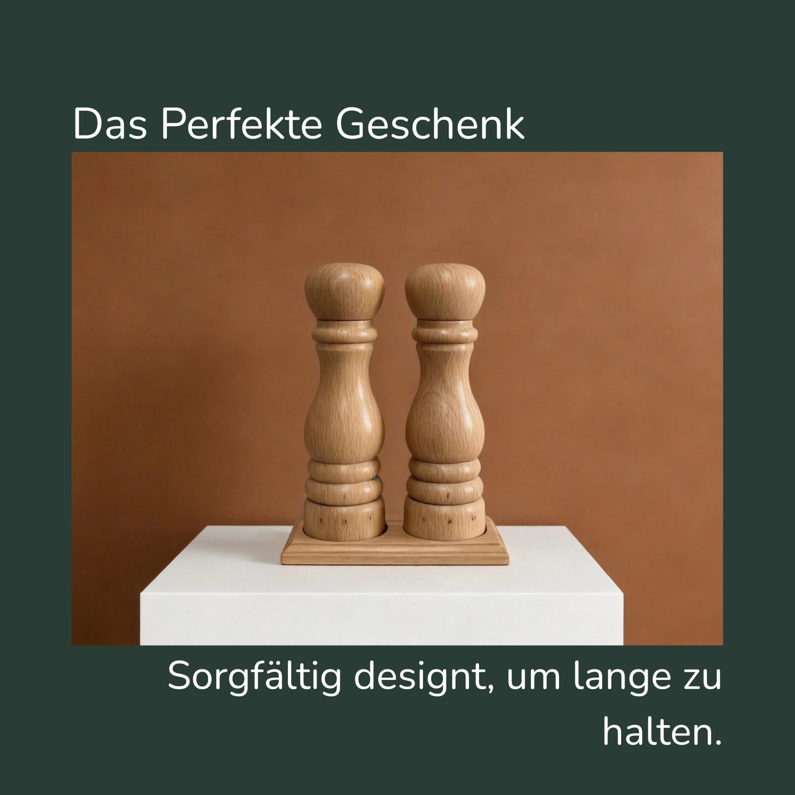 Salz und Pfeffermühle Holz Set, Pfeffer und Salzmühle mit Keramikmahlwerk & Edelstahlkern, Außen einstellbarer Mahlgrad, Manuelle Pfeffermühle, 23 cm (Akazienholz)