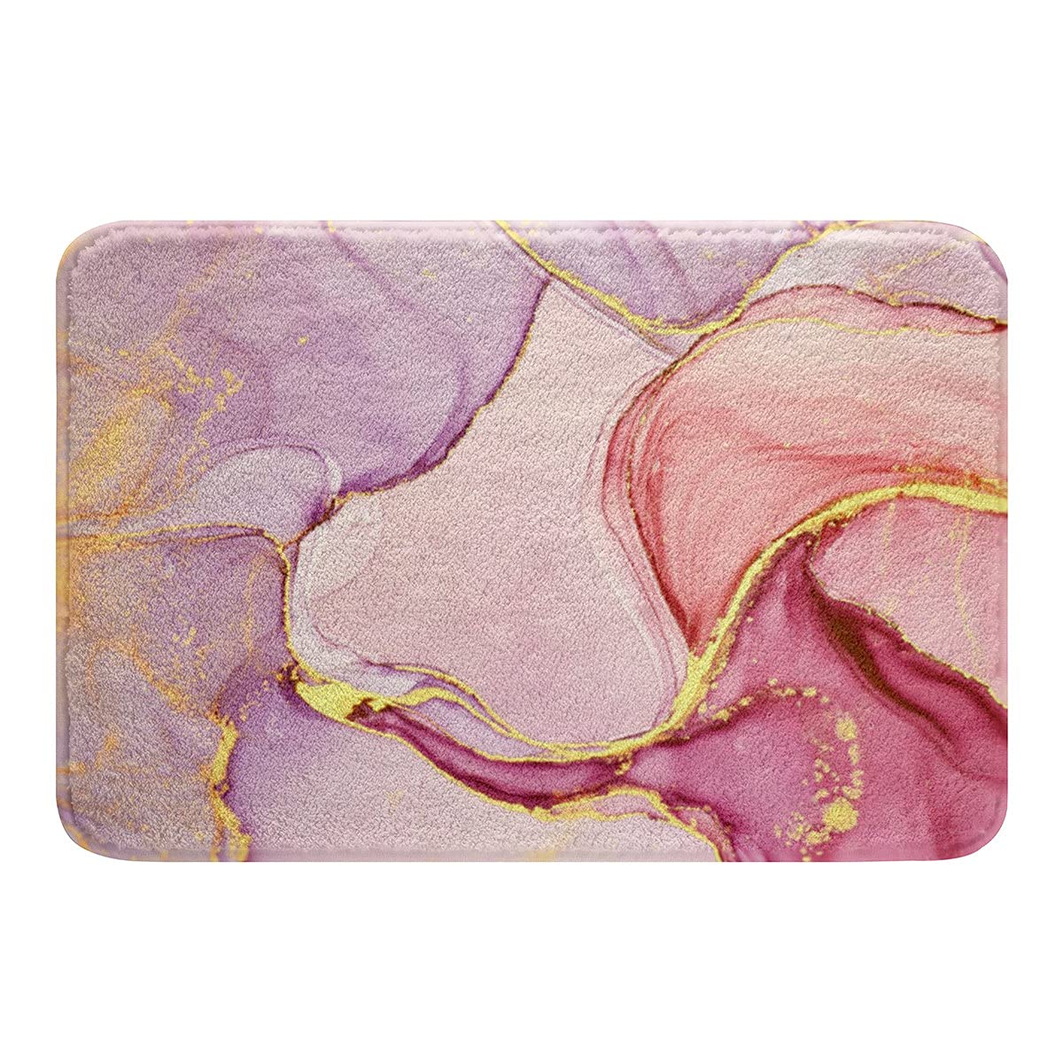 Pink Marble Bath Mats for Bathroom Non Slip Floor Mats Bath Rugs Set Luxury Purple Golden Marble Abstract Art Ultra Thick Soft Microfiber Door Mats for Kitchen/Living Room Bedroom 16"x24" - Image 3