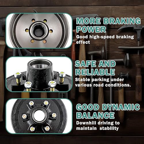 Miniatura 4 de JADODE Kit de tambor de freno de remolque de 12 x 2, 6 en 5.5 pulgadas para 6000 libras, tambores de freno de remolque de 6 pernos, 12 "-20 Conjunto