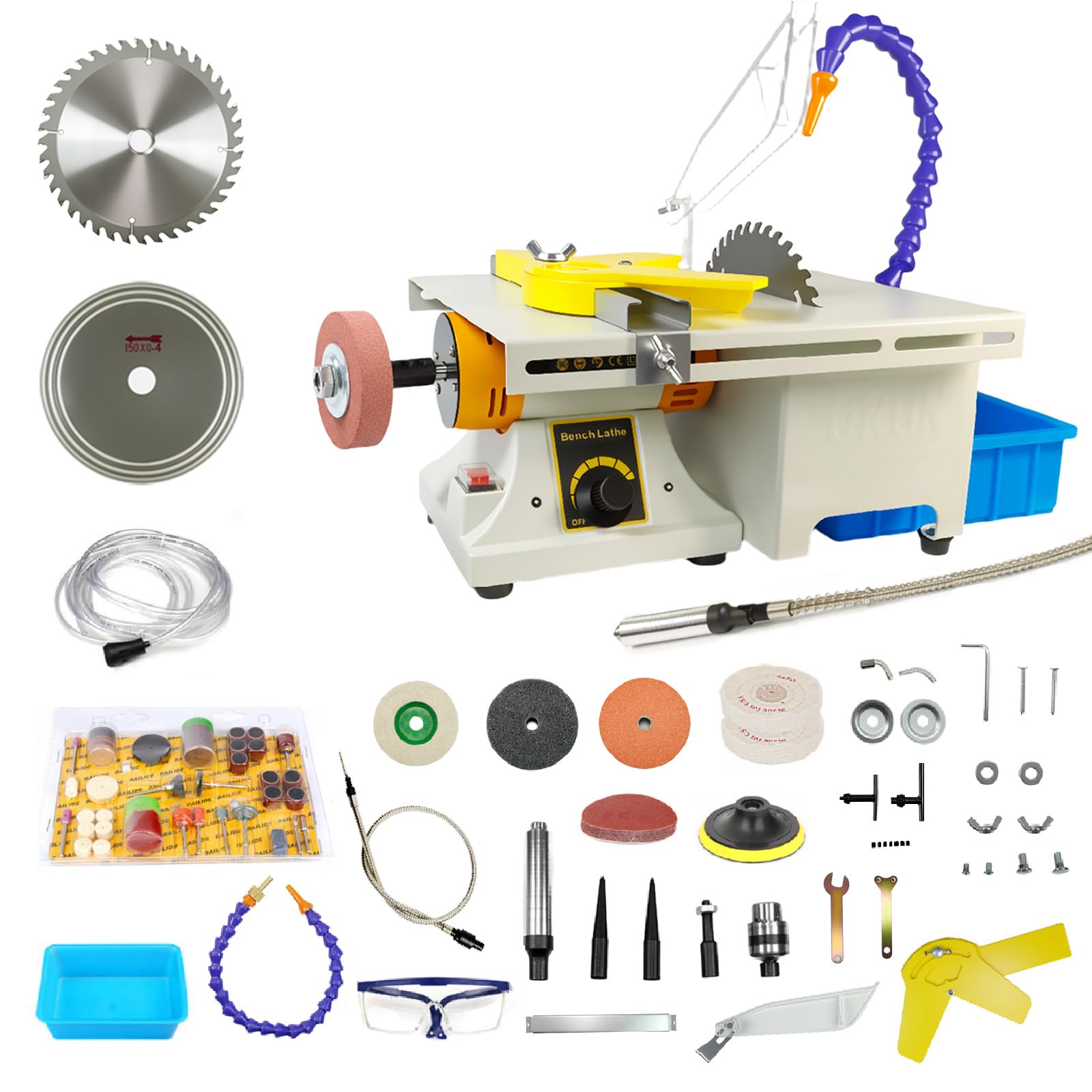 Lapidary Saw for Jewelry and Gemstone, 750W Lapidary Equipment with Adjustable Angle, Multi-Functional Mini Table Saw for Rock, Wood & Crafts, Complete DIY Kit