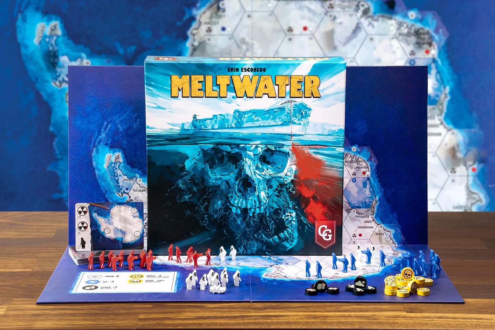 Capstone Games | Meltwater | Gra Planszowa, Strategia Przetrwania Na Antarktydzie Bez Kości | 2 Graczy | 60 Minut