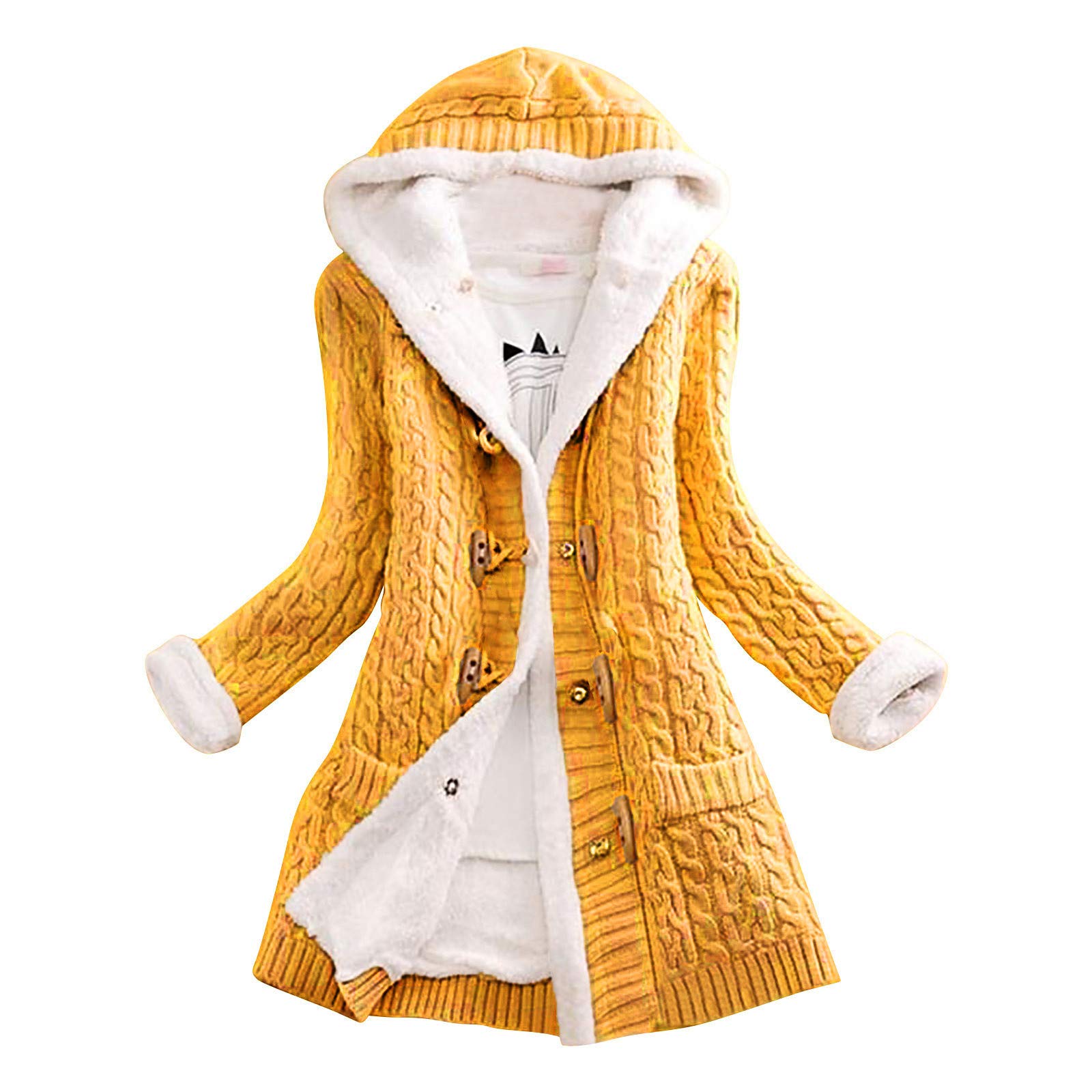 Cárdigan largo de punto grueso para mujer, suéter frontal abierto, elegante abrigo de punto con capucha, cárdigan de punto largo con botones, chaqueta de felpa para niñas, chaqueta de forro polar,