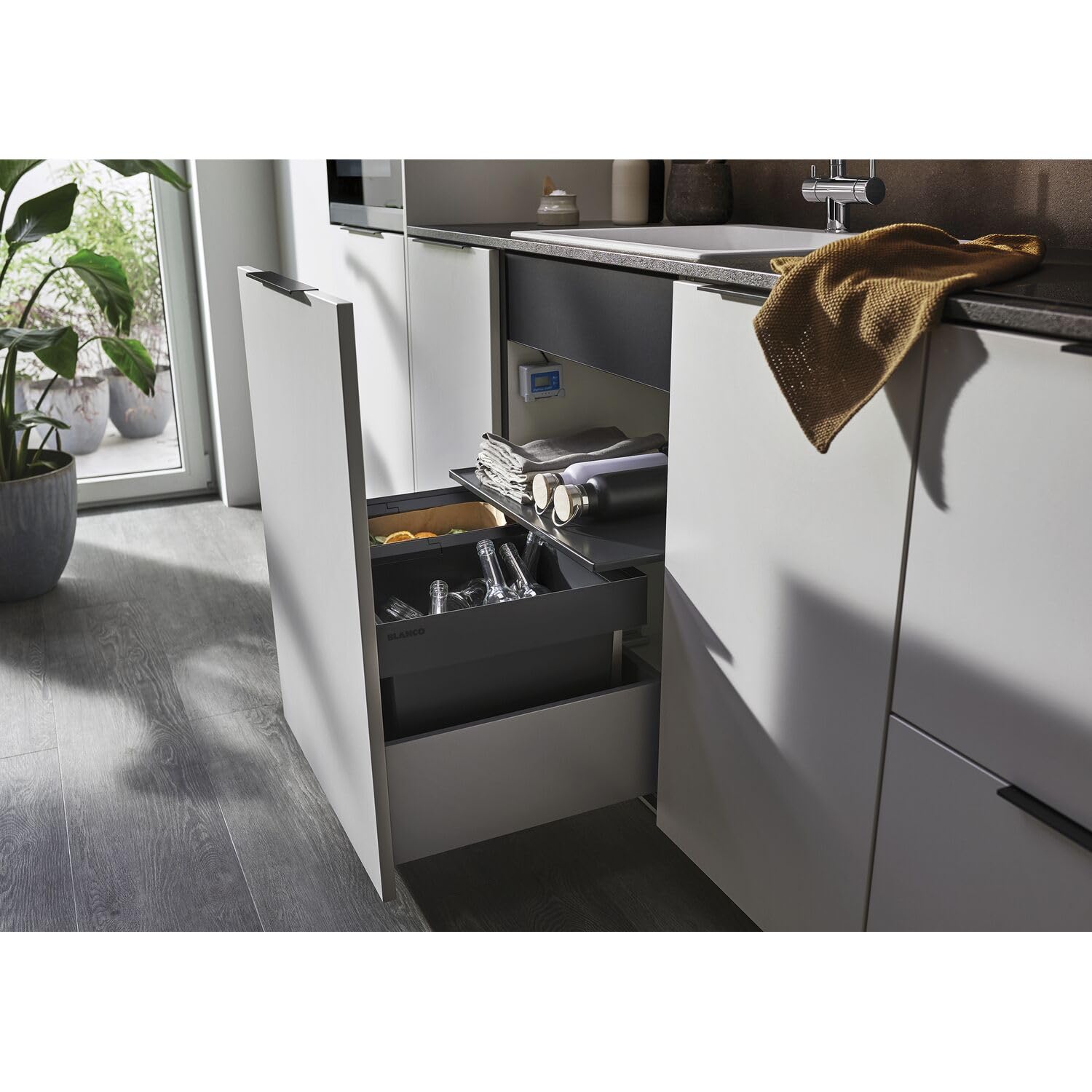 BLANCO FLEXON II 60/2 | Abfall Müllsystem | für 60 cm breite Unterschränke | zum Einbau in Schubladen | 1 x 30 Liter und 1 x 19 Liter Eimer | Minimale Einbauhöhe: 355mm | [56,2x40x37,1 cm]