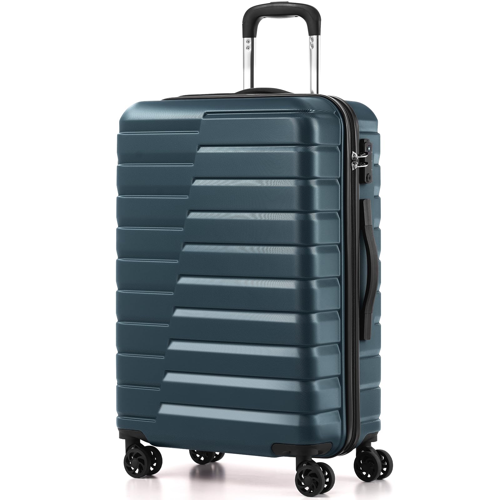 Medium Checked Luggage with Spinner Wheels, Hardside Suitcase TSA Lock Lightweight Travel Luggage 24-inch,Teal Blue