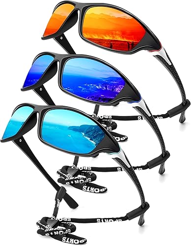 Miniatura 25 de KALIYADI 4 Pack Polarized Sunglasses-Men Sports Sun-glasses: Mens Sunglasses UV Protection for Fishing Driving Cycling A01-negro/negro/negro
