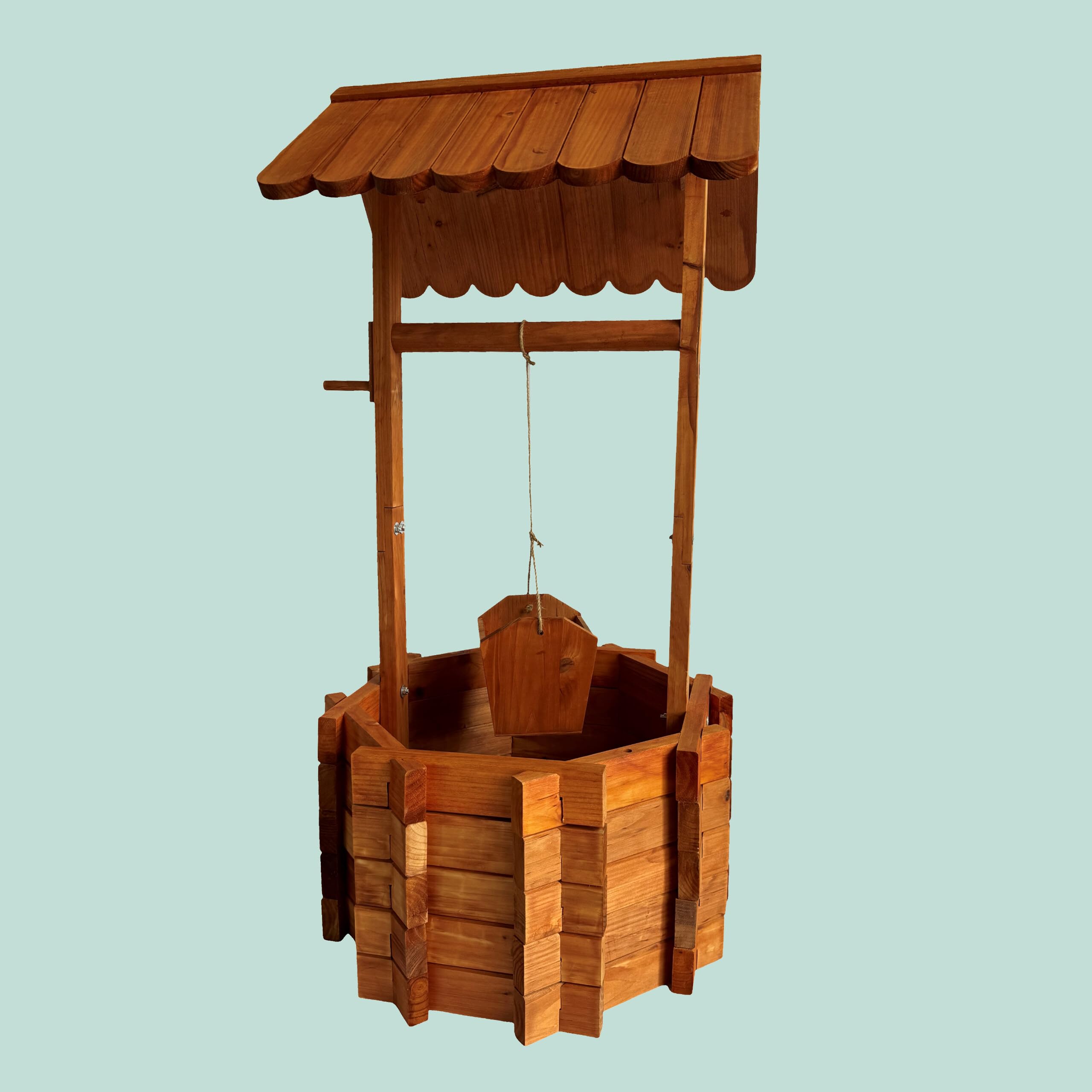 Relaxdays Fontaine décorative en Bois avec bac à Plantes, Seau et manivelle, 114 x 56 x 56 cm, Orange