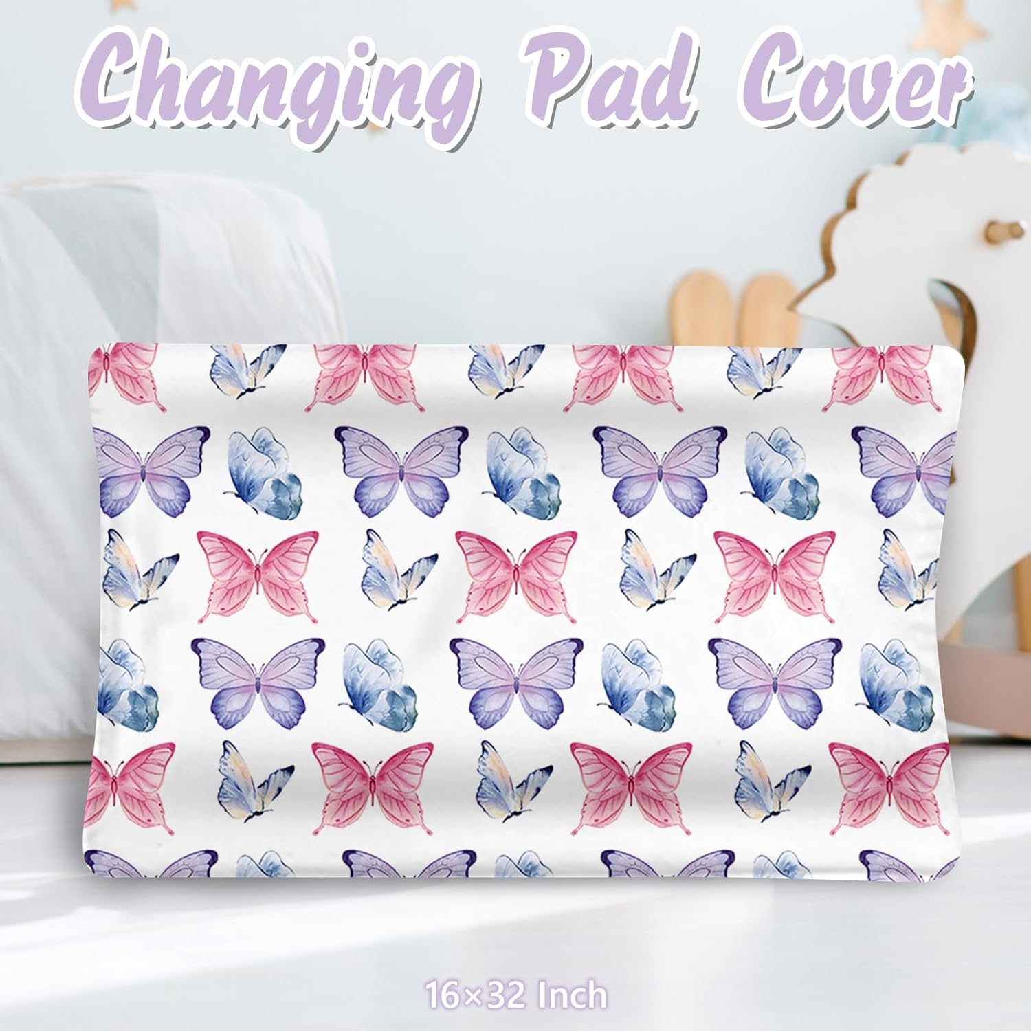 Custom Baby Crib Bedding Set, 5 PCS Personalized Name Baby Crib Sets for Girls Boys, Butterfly Theme Nursery Bedding Sets for Infant Toddler, Double Layer Flannel Bed Set Customized Gifts