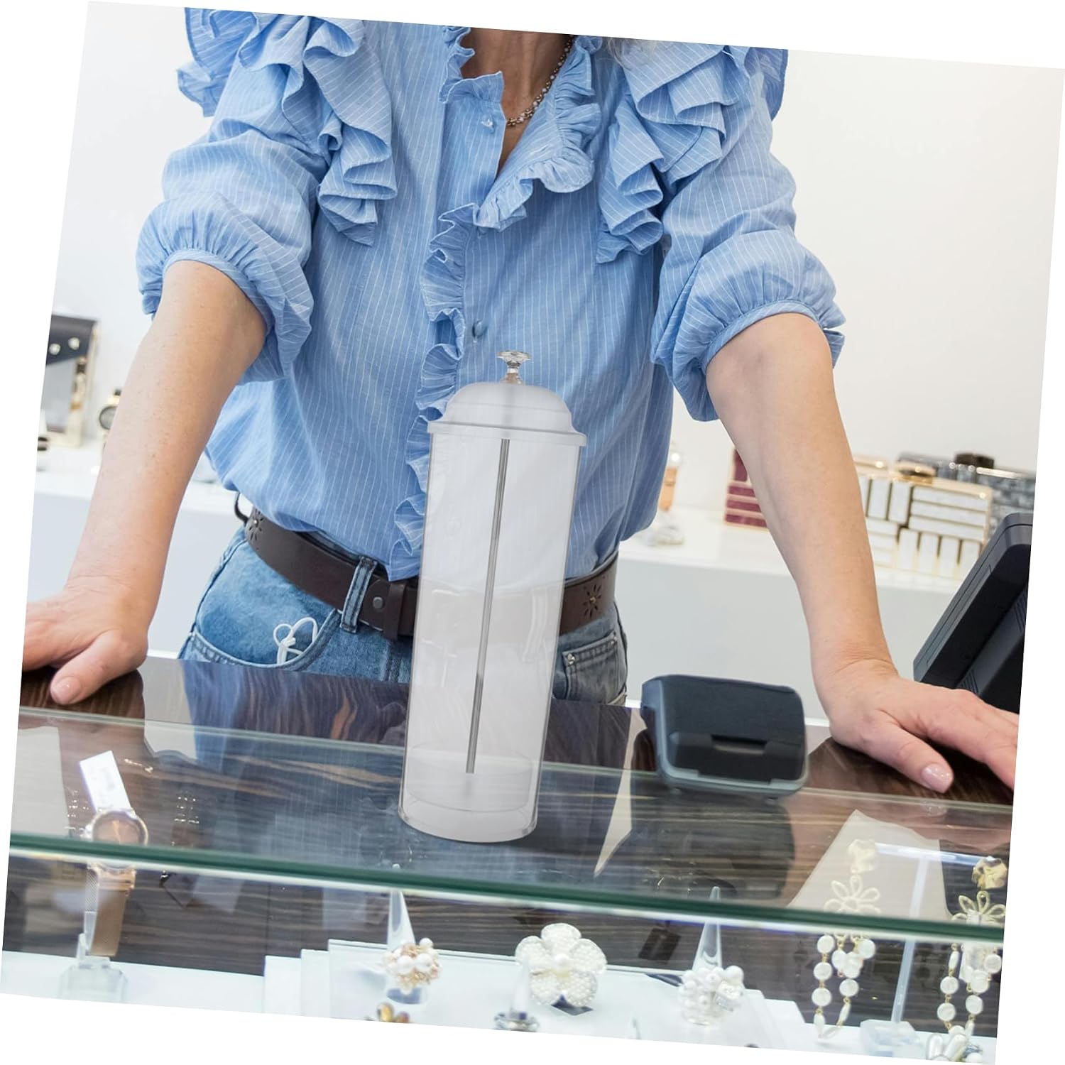 Plastic Straw Holder Dispenser with Lid for Restaurants Counter Use