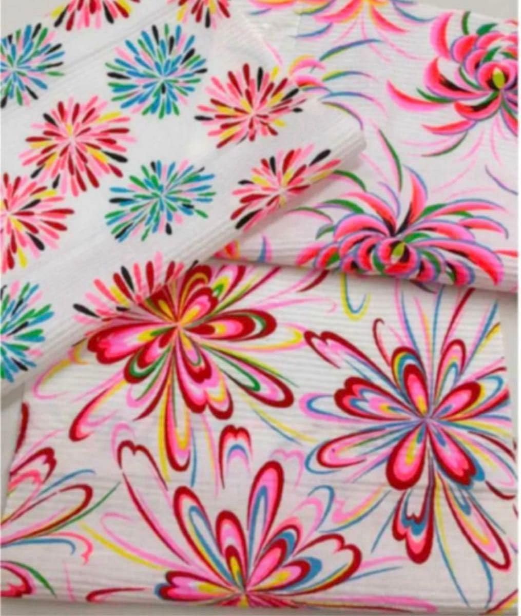 超レア 浴衣 見本生地 サッカー生地 リップル 花火 夏生地 レトロ ハギレ リップル生地 北欧