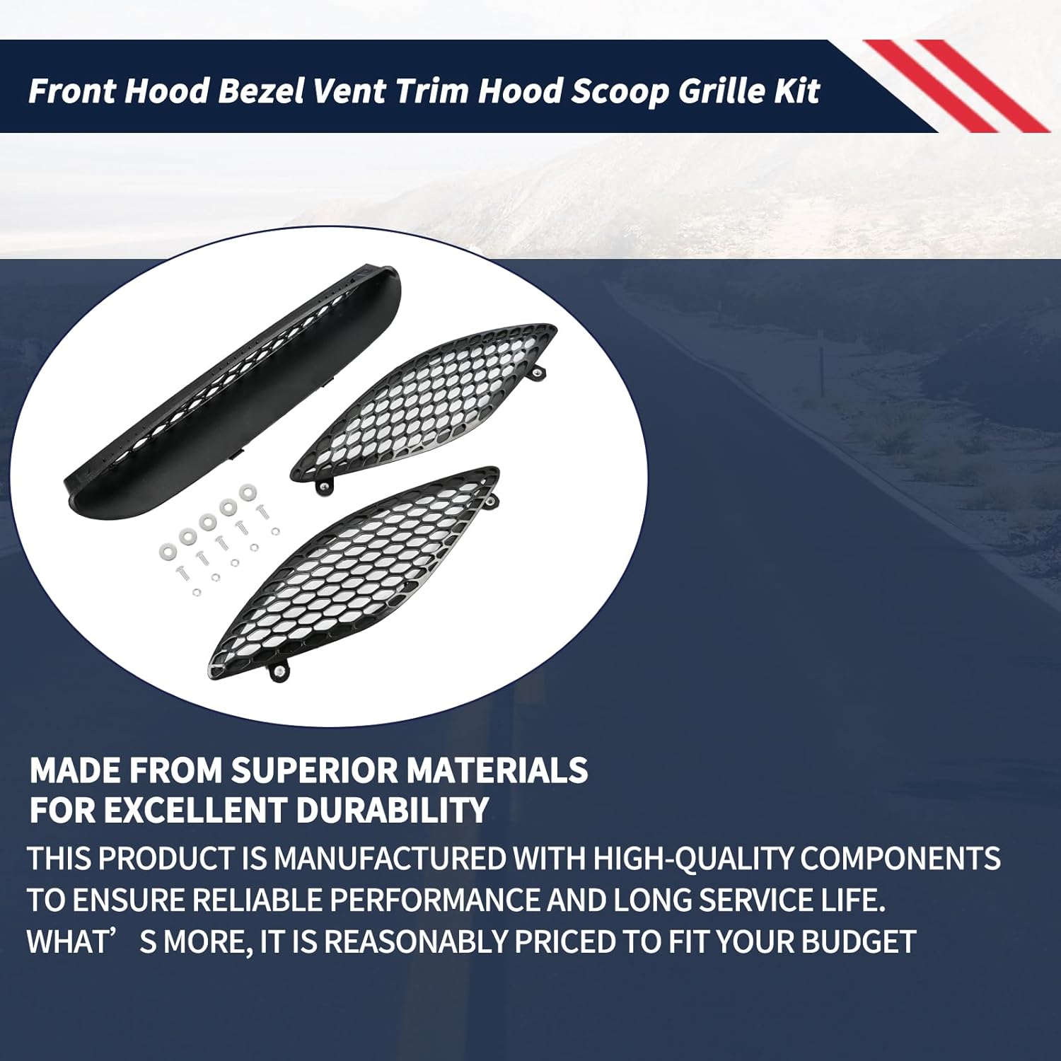 Front Hood Bezel Vent Trim Hood Scoop Grille Kit Fit for Dodge Charger SRT Hellcat 2015-2020, 68202581AA 68202580AA 68202462AA Hood Bezel 3PCS (Left ＆ Right Side + Centre) Plastic Replacement