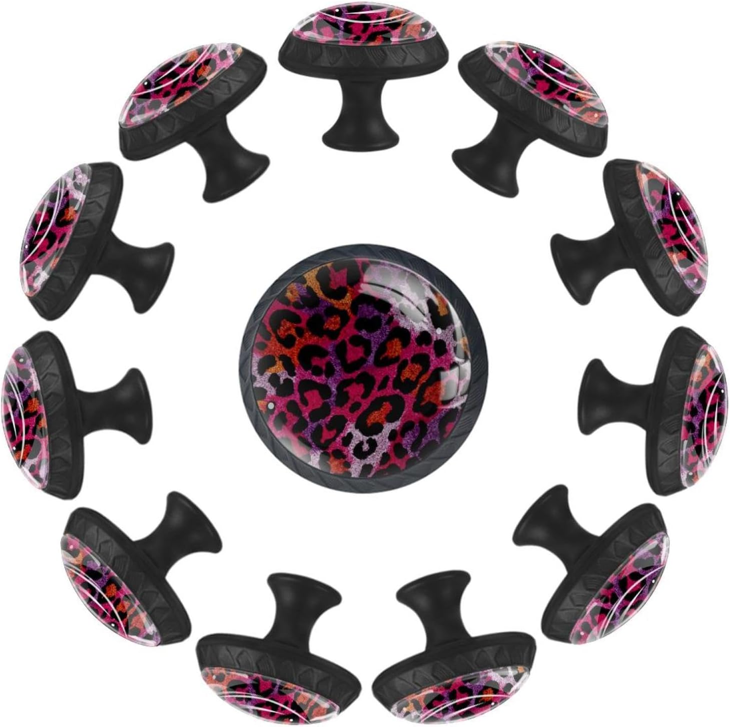 Black Base Animal Leopard Print Decorative Pulls, Pattern Cabinet Knobs for Home Furniture Decoration