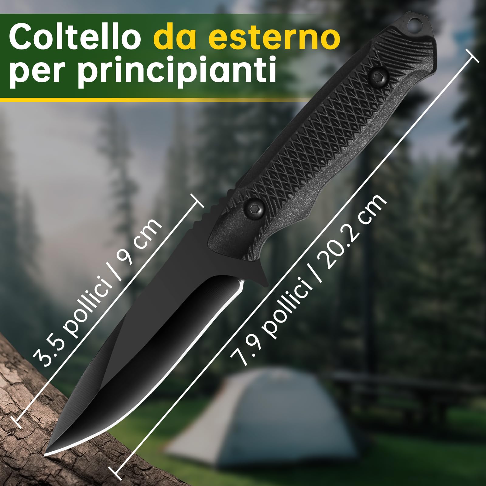 Plys Coltello Sopravvivenza Coltelli da Caccia: Coltello Campeggio Lama Fissa con Fodero Nero