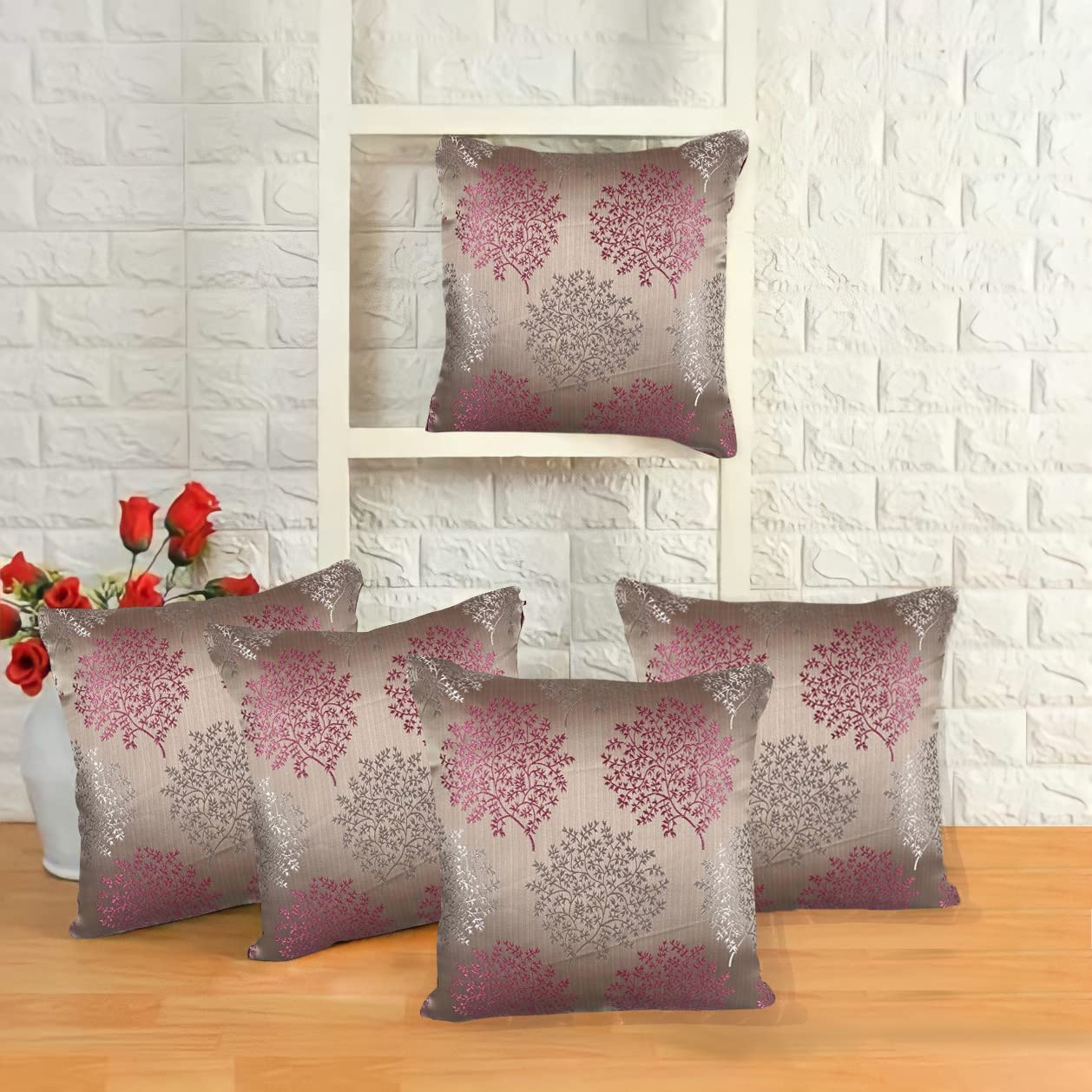 IM FAB® Jacquard Jupiter Tree Pink Cushion Cover Set of 5 Pcs(16x16 inchs or 40x40 cm)