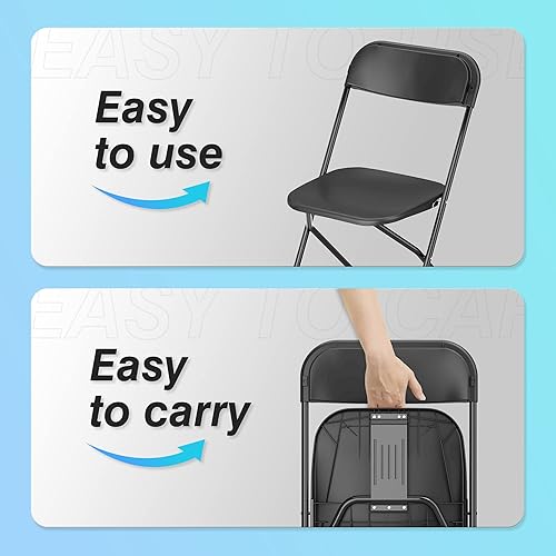 Miniatura 5 de Allpop Paquete de 10 sillas plegables de plástico, capacidad de 300 libras, silla comercial portátil con marco de acero para el hogar, oficina,