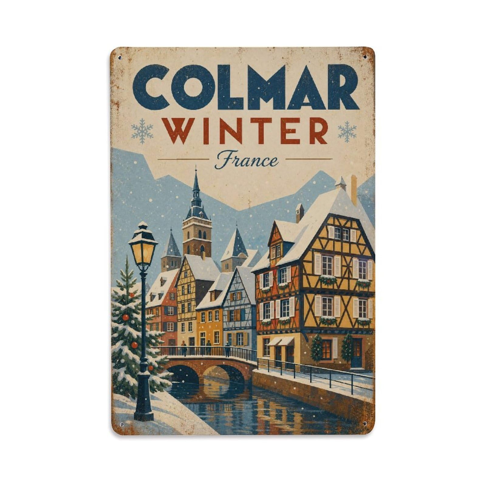 Gead 8X12inch Style Vintage Travel Colmar France Winter Metal Tin Sign