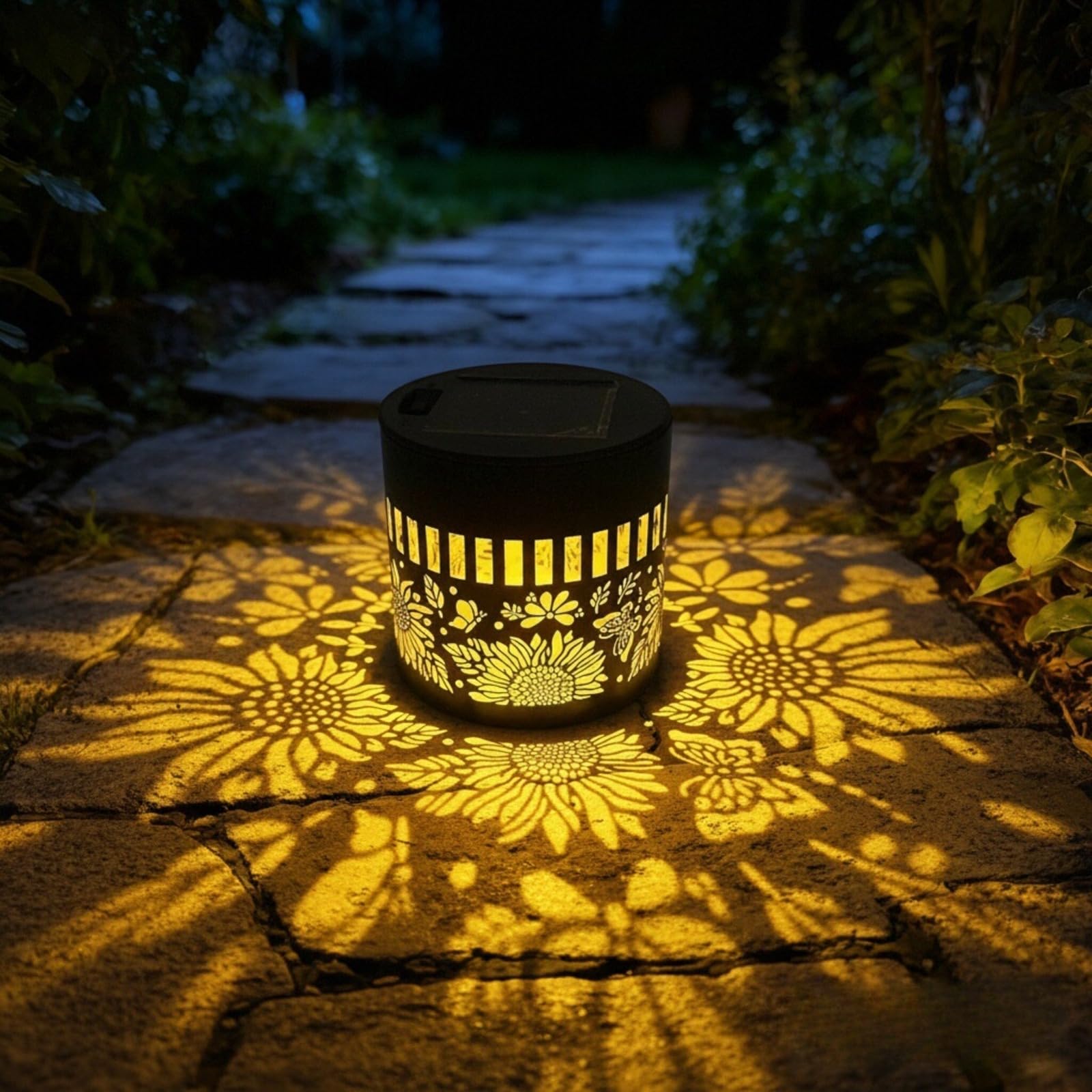 JORCEDI Solar Lights Outdoor,Solar Powered Fence Lights,Hollow Out Metal Solar Light,Mandala Sunflower Metal Design, Outdoor Deck Step Wall Light, for Fence, Patio, Garden Decor (2pcs,Sunflower 2)