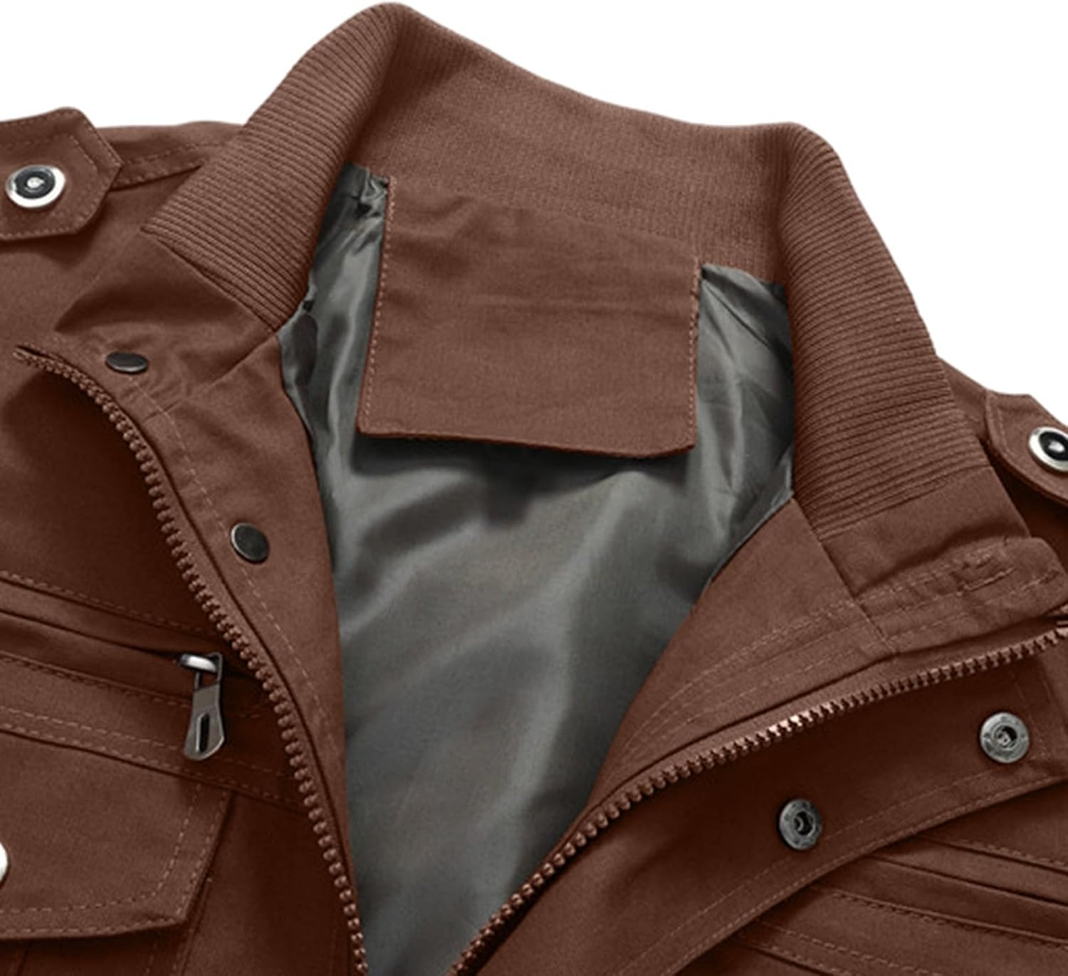 Mens Stand Collar Cotton Jacket Zip Snap Long Sleeve Utility Coat