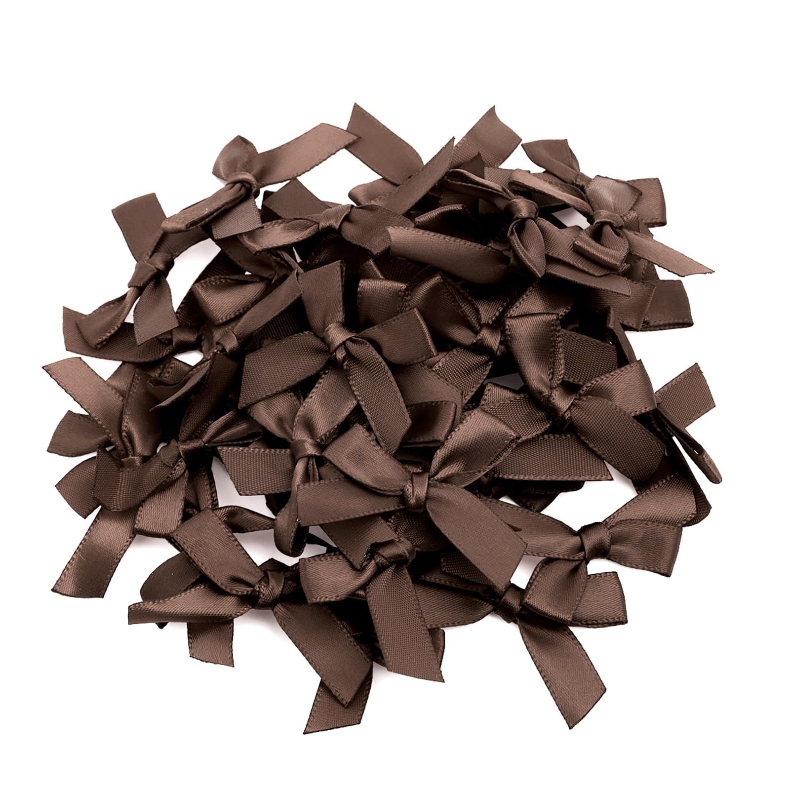 UJEDFHV Mini Bow 50pcs Satin Ribbon Bows Small Polyester Bowknots For DIY Wedding Party Clothing Headwear for DIY Crafts(Deep Brown)