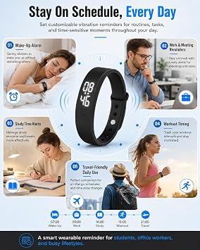 Vibrating Alarm Clock Watch for Heavy Sleepers Silent Wake Up Bracelet with Strong Vibration Wearable Digital Wrist Wristband Alarm Non-Audible Sleep Portable Watch for Men Women(Black)