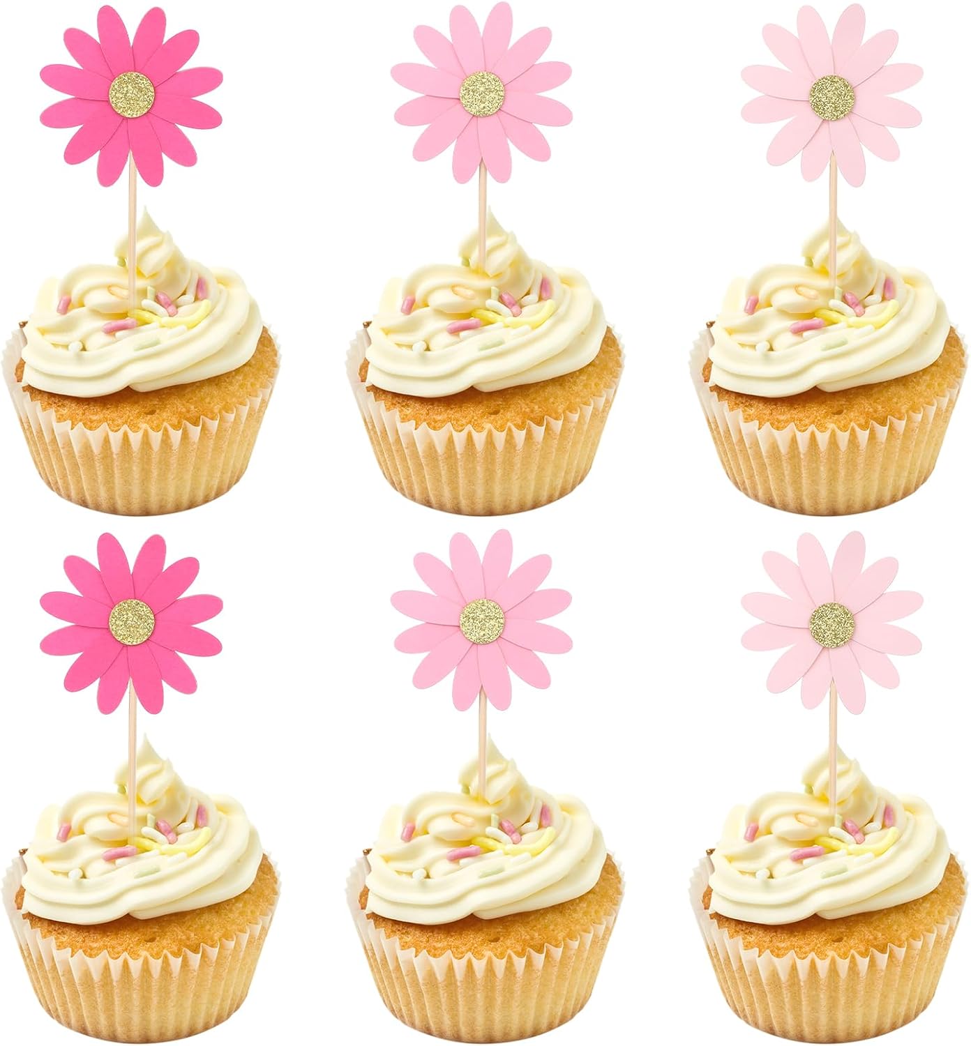 24 Pcs Daisy Cupcake Toppers Flower Cake Topper Decorations
