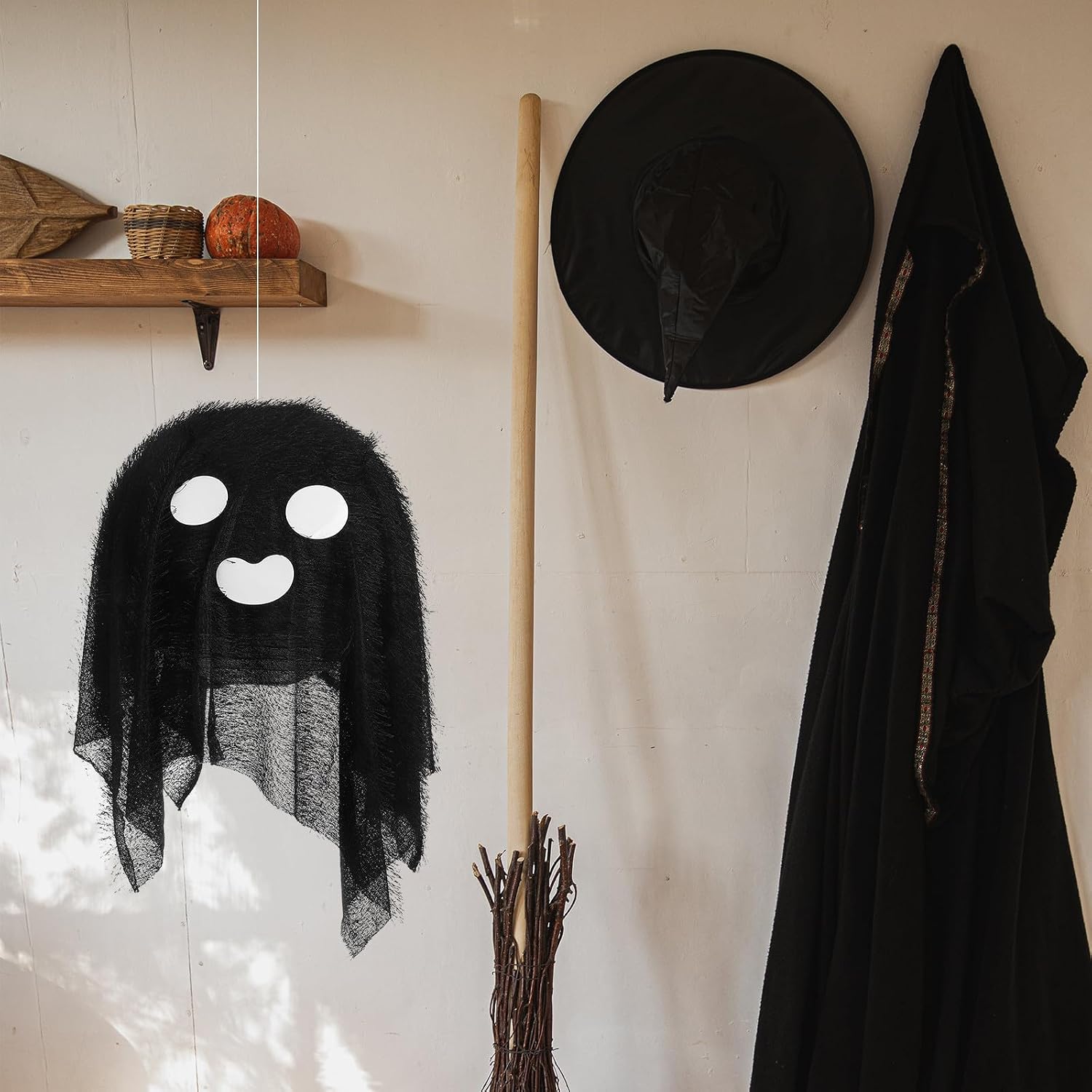 Tofficu Halloween Ghost Lantern Decor DIY Hanging Lantern Ornament for Party Festival Easy Installation Black Polyester and Iron Material Suitable for Indoor and Outdoor Halloween