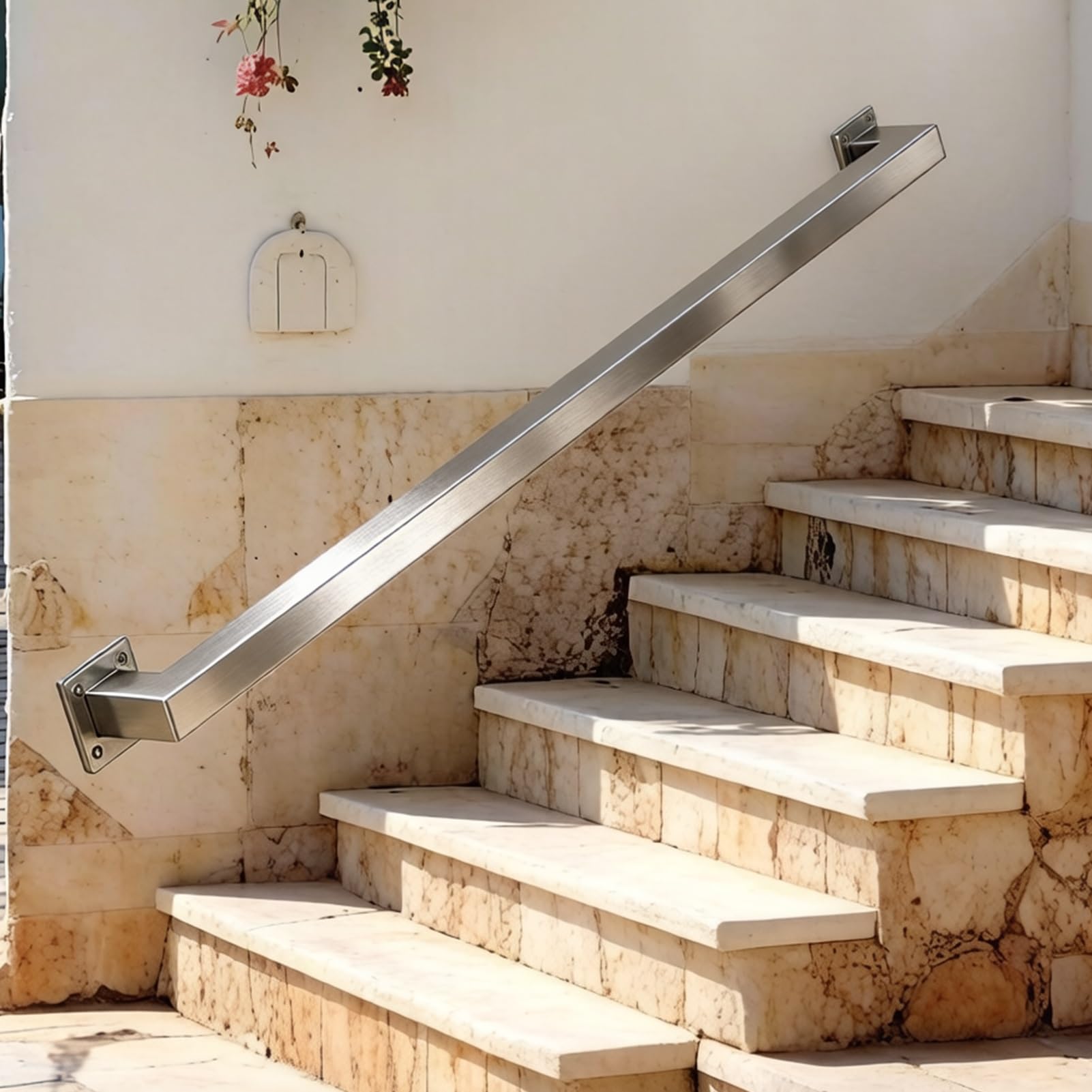 Outdoor Staircase Baluster Rail External Outside Wall Mount Stainless Steel Stair Railing Kit Heavy Duty Handrail for Deck Porch Patio Balcony(18ft/540cm)