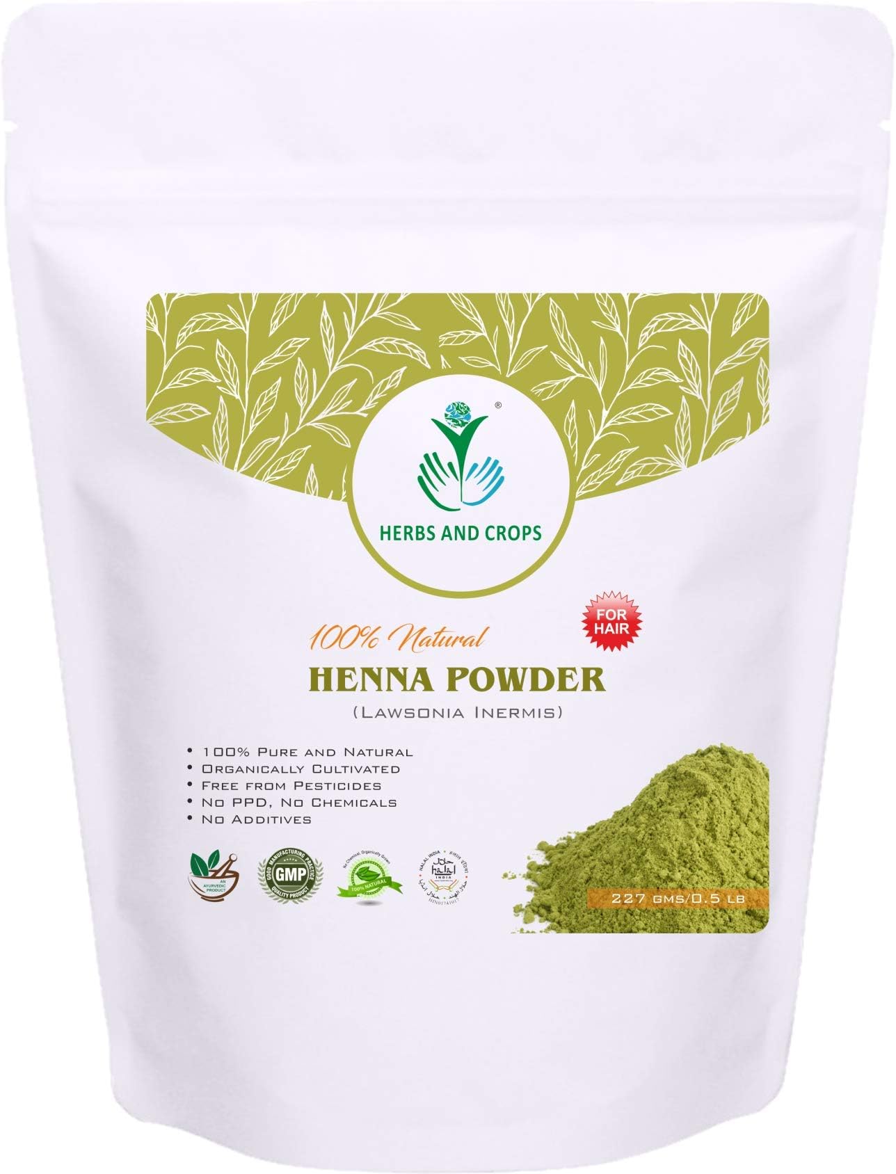 Organically Grown Henna Powder Only For Hair (227G (1/2 Lb) 8 Ounces)