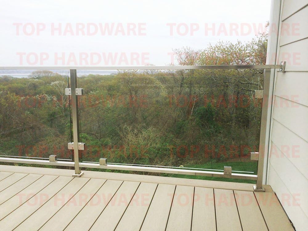 Stainless Steel 316 [Marine Grade] Handrail Railing System: 1-5/8"(40 * 40MM) Square Middle Post w/Square Glass Clamps 180°, for 3/8" or 1/2" Glass Thickness, Height 42"
