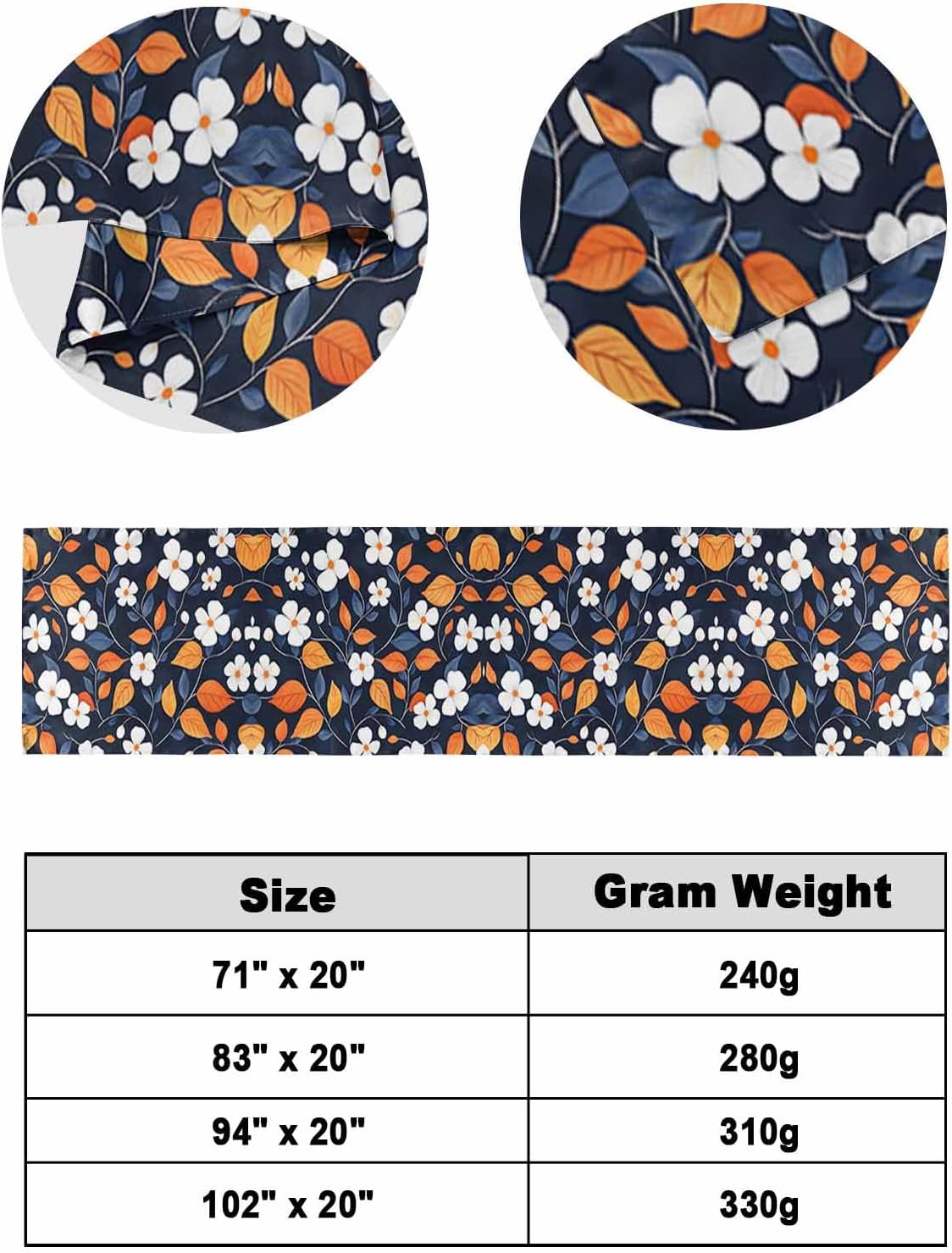 Spring Watercolor Blossom Flower Bed Runners for Bedroom Hotel,Decorative Bedding Scarf White Floral Botanical Leaf Bed End Blanket Bedding Runner Scarves for King Size Bed,102x20in